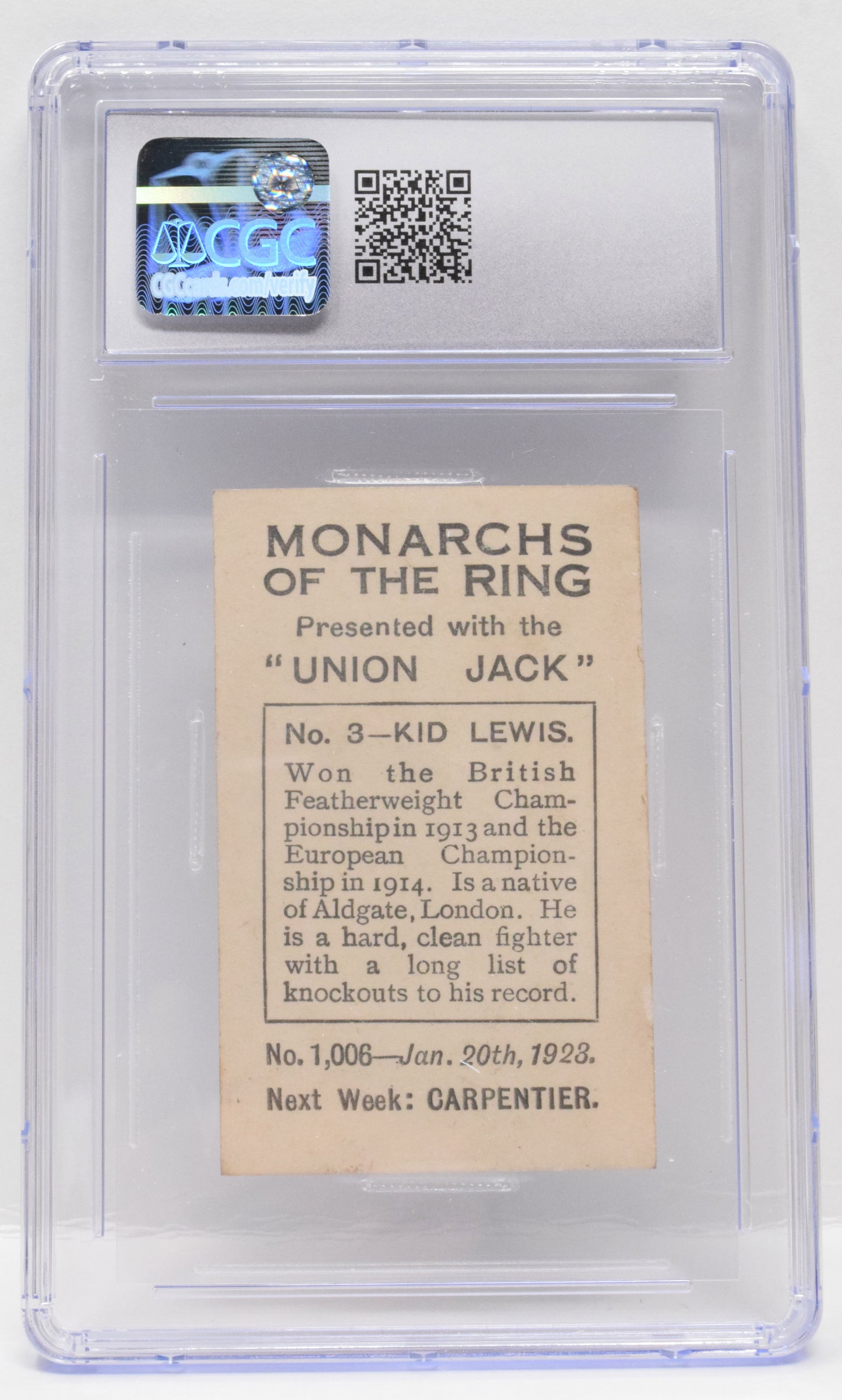 Kid Lewis Boxing Card Union Jack Monarchs Of The Ring 3 CGC 3