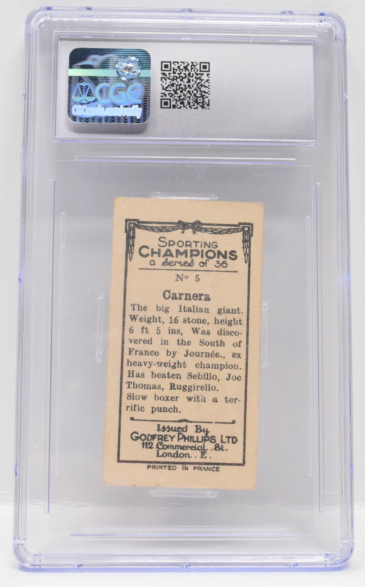 Carnera Boxing Card Godfrey Phillips Sporting Champions 1929 5 CGC 4