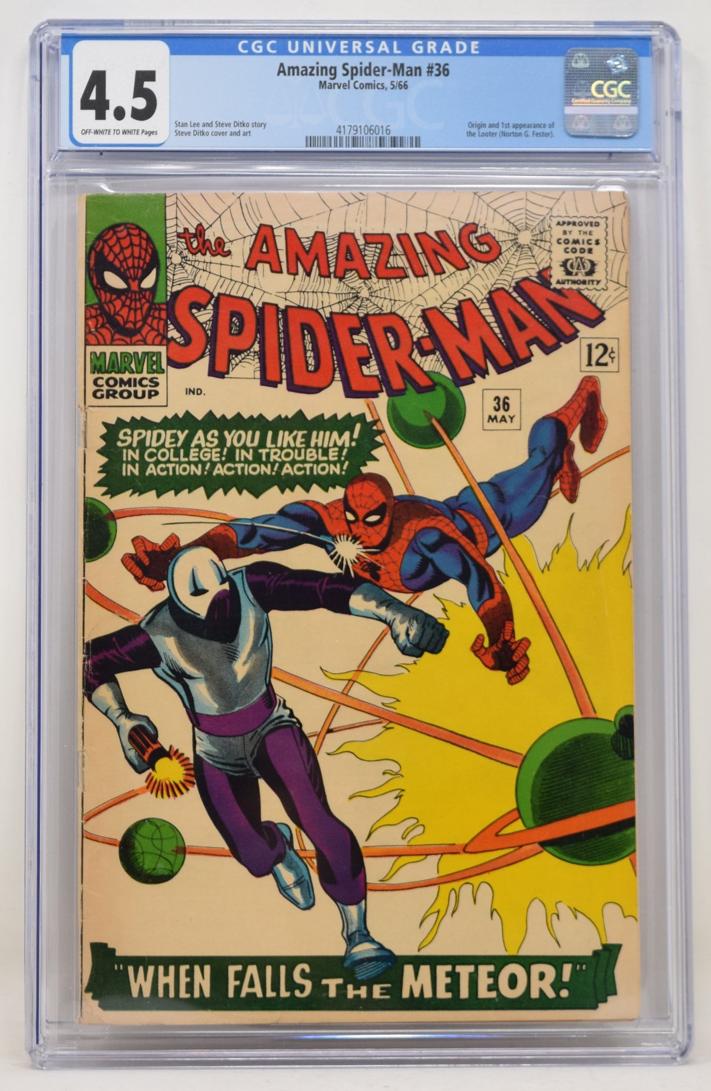 Amazing Spider-Man 36 Marvel 1966 CGC 4.5 1st Looter Steve Ditko