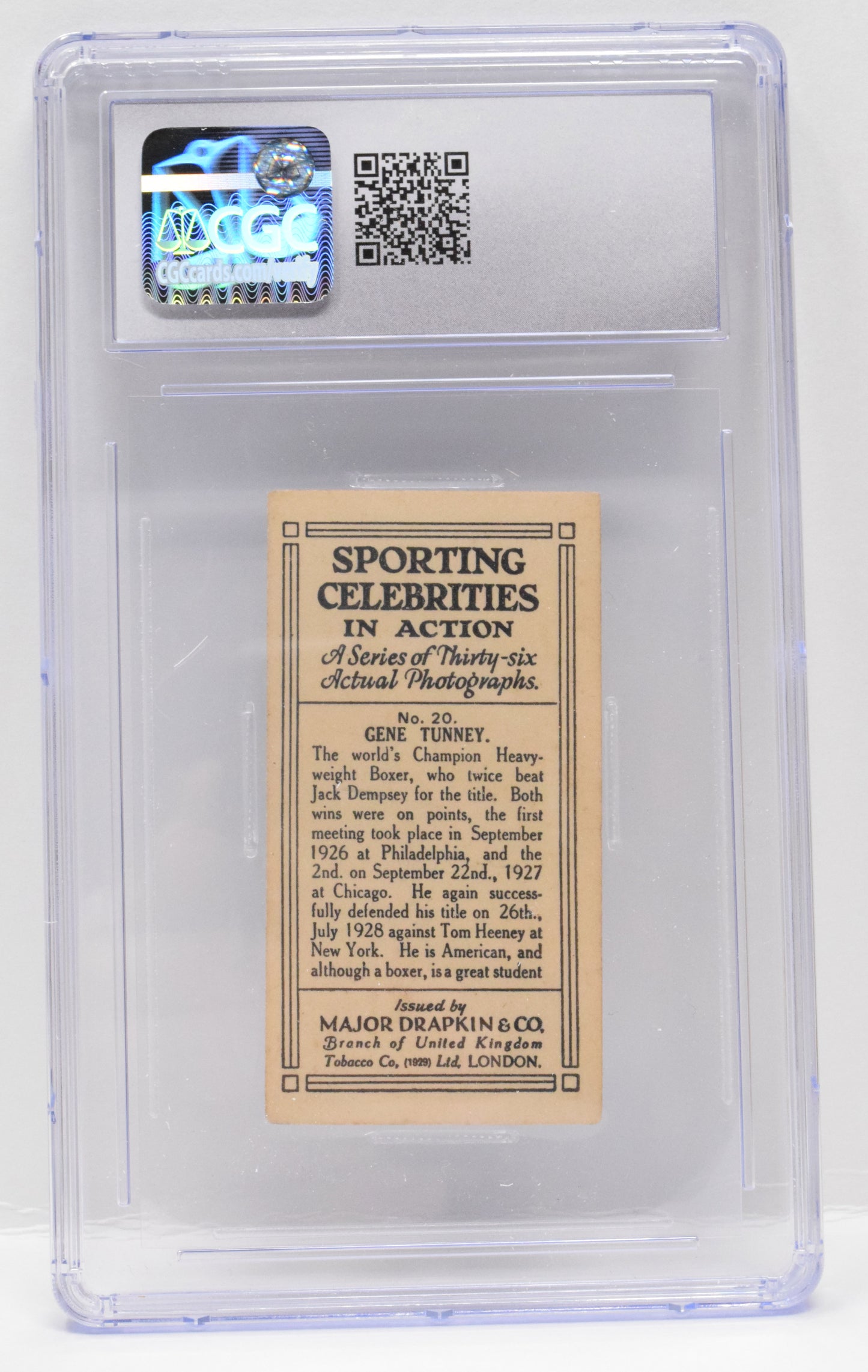 Gene Tunney Boxing Card Major Drapkins Sporting Celebrities Action 1930 20 CGC 4