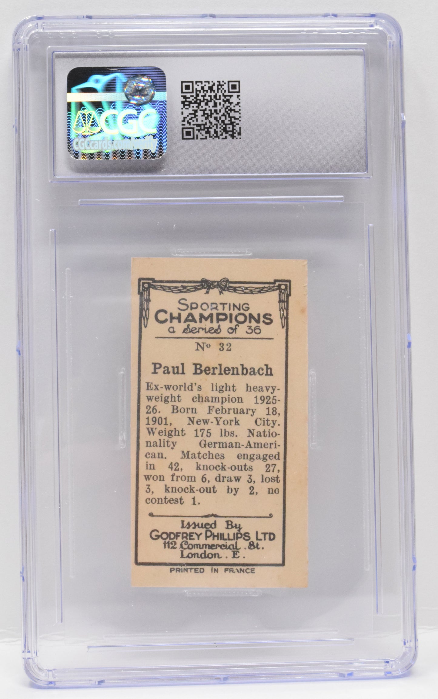 Paul Berlenbach Boxing Card Godfrey Phillips Sporting Champions 1929 32 CGC 5