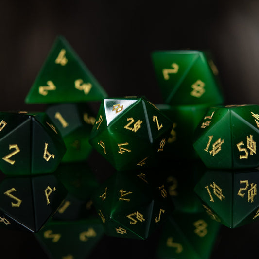 Green Cat's Eye Stone Dice Set