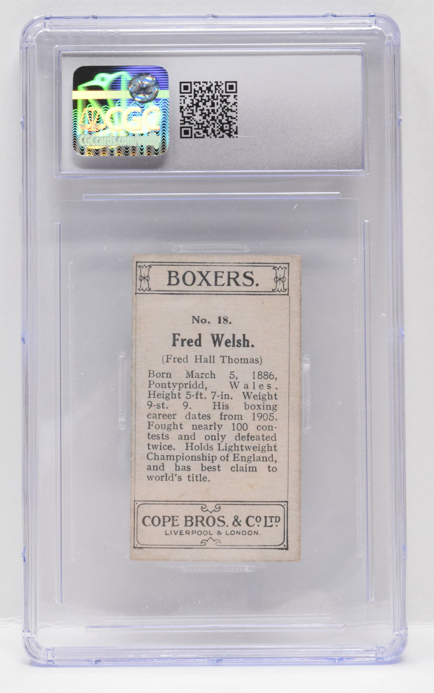 Fred Welsh Boxing Card Copes Boxers 1915 18 CGC 4