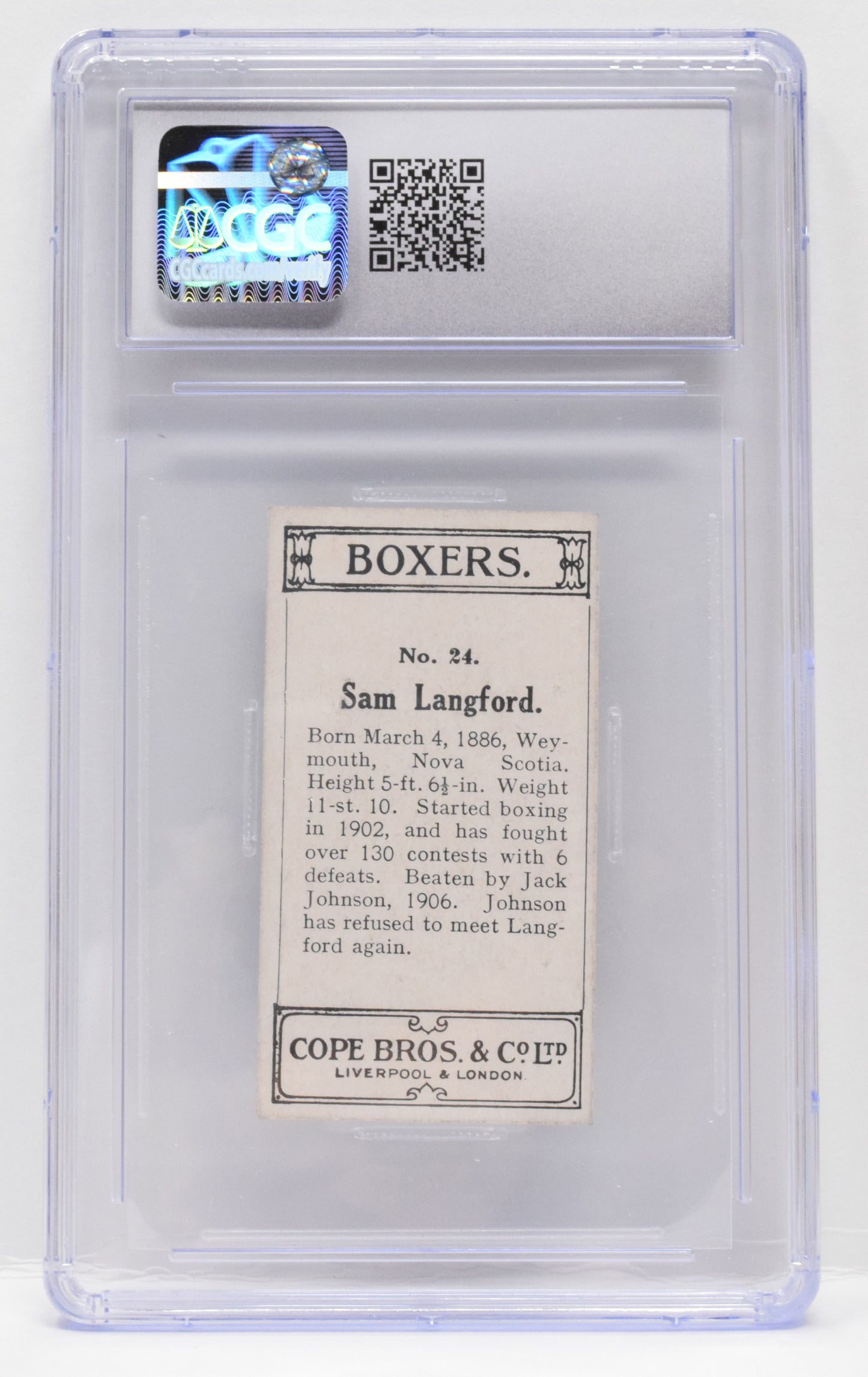 Sam Langford Boxing Card Copes Boxers 1915 24 CGC 6