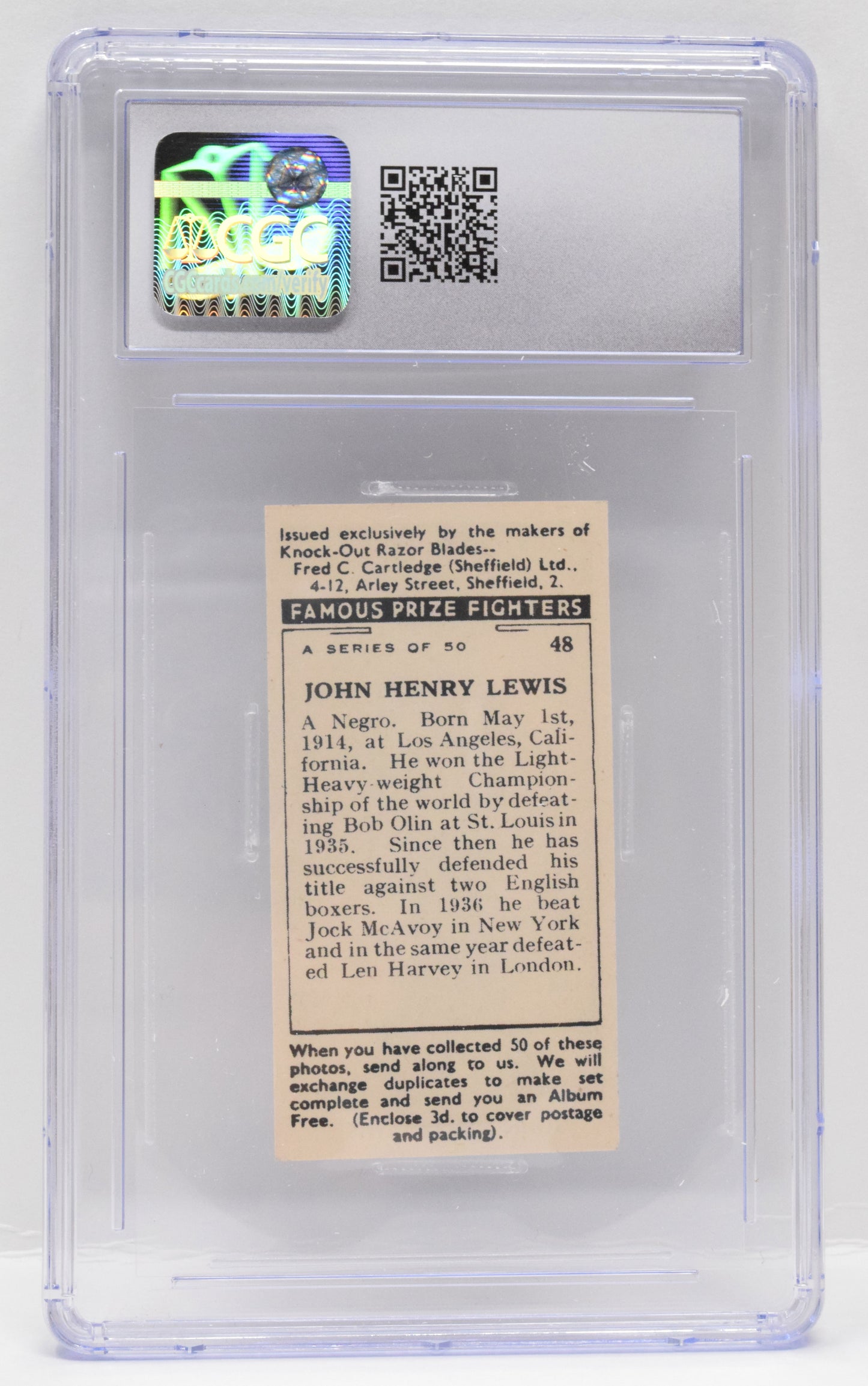 John Henry Lewis Boxing Card F.C. Cartledge Famous Prize Fighters 1938 48 CGC 7