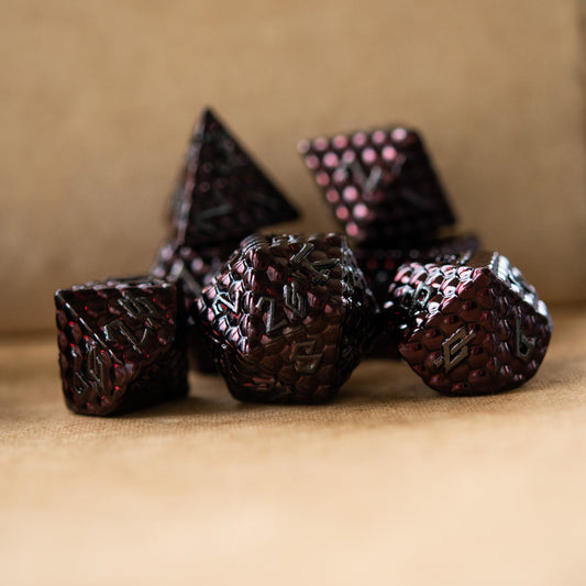 Blood Red Dragon's Egg Metal Dice Set