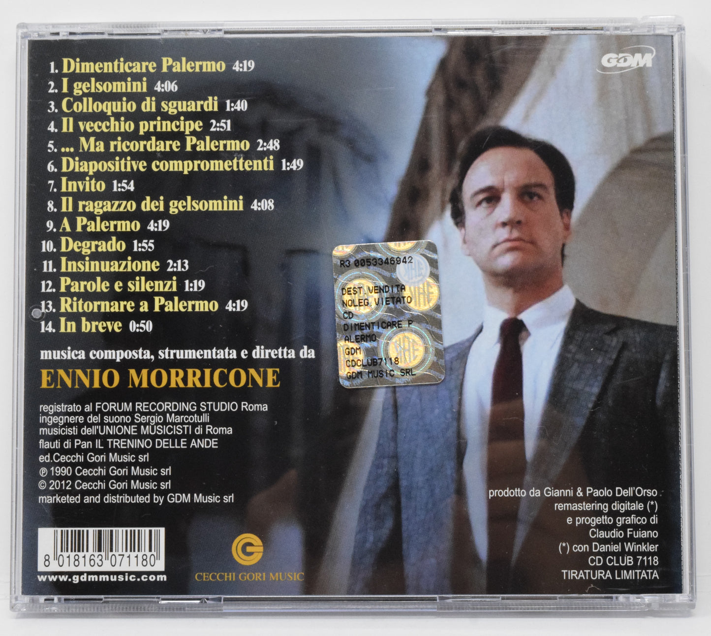 Dimenticare Palermo Soundtrack CD Ennio Morricone Palmero Connection