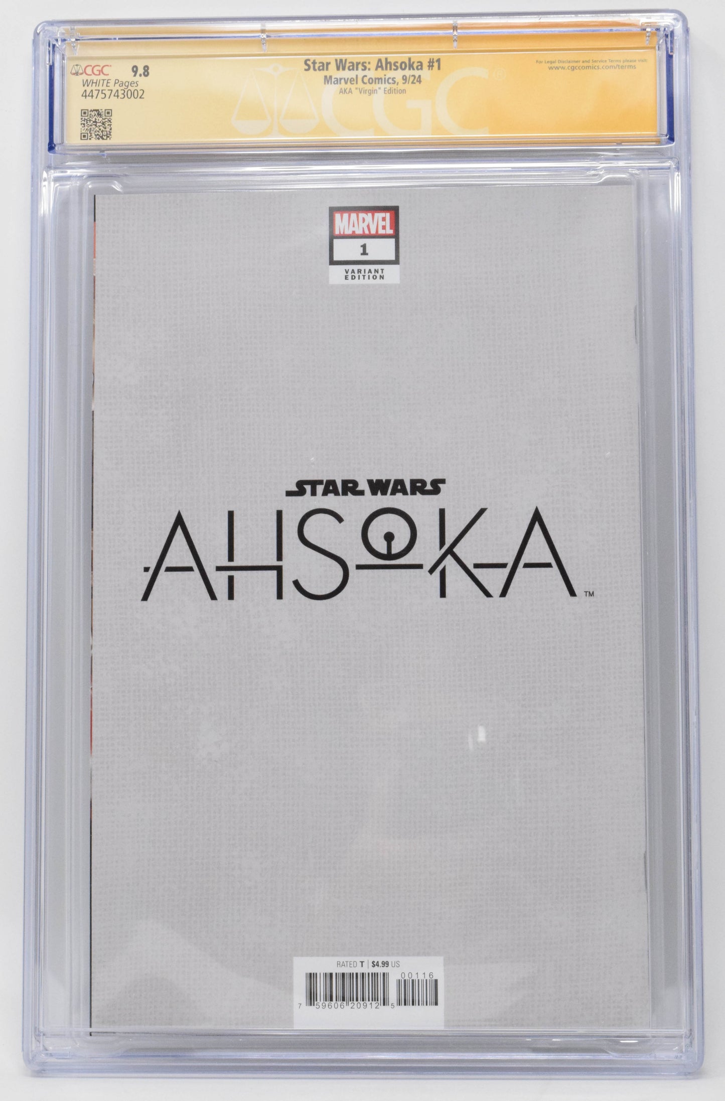 Star Wars Ahsoka 1 Marvel 2024 1:100 AKA CGC SS 9.8 Signed Rodney Barnes