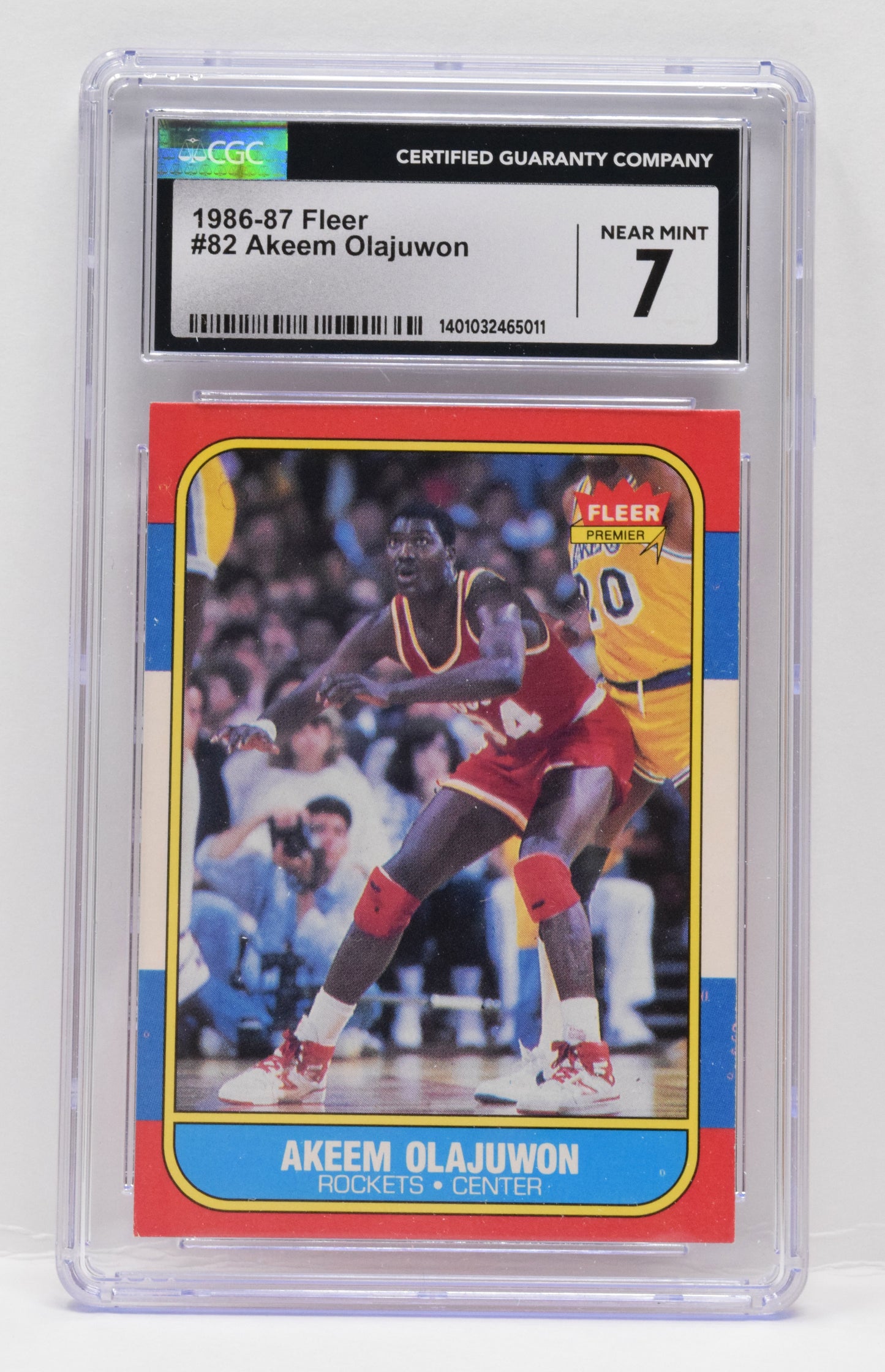 Akeem Olajuwon Basketball Card Fleer 1986 - 87 Rookie RC HOF 82 CGC 7