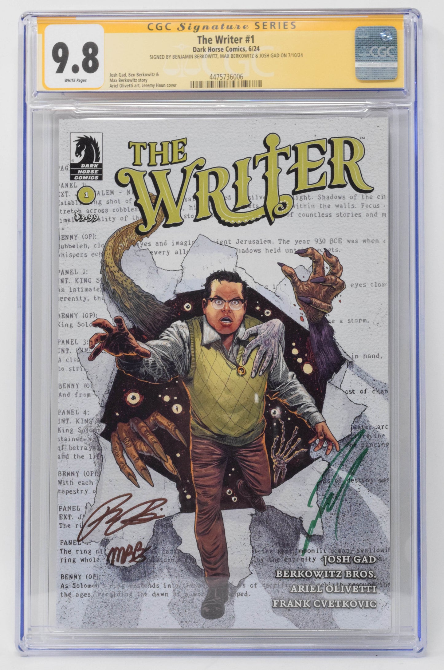 Writer 1 Dark Horse 2024 CGC SS 9.8 Signed Josh Gad Ben Max Berkowitz