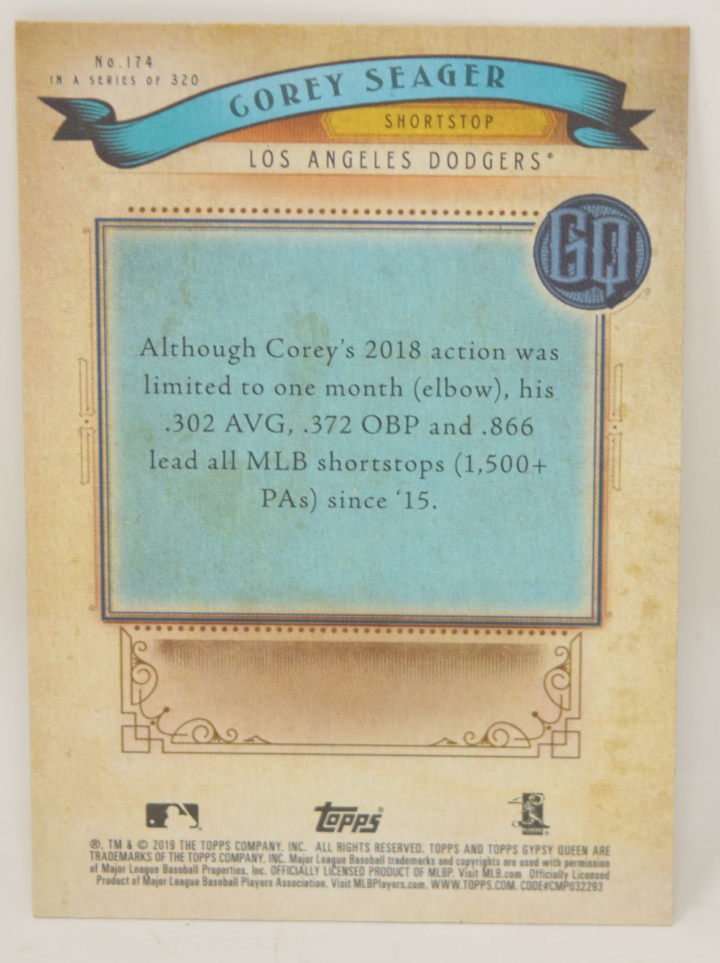 Corey Seager Topps Gypsy Queen 2019 Baseball Card 174 NM