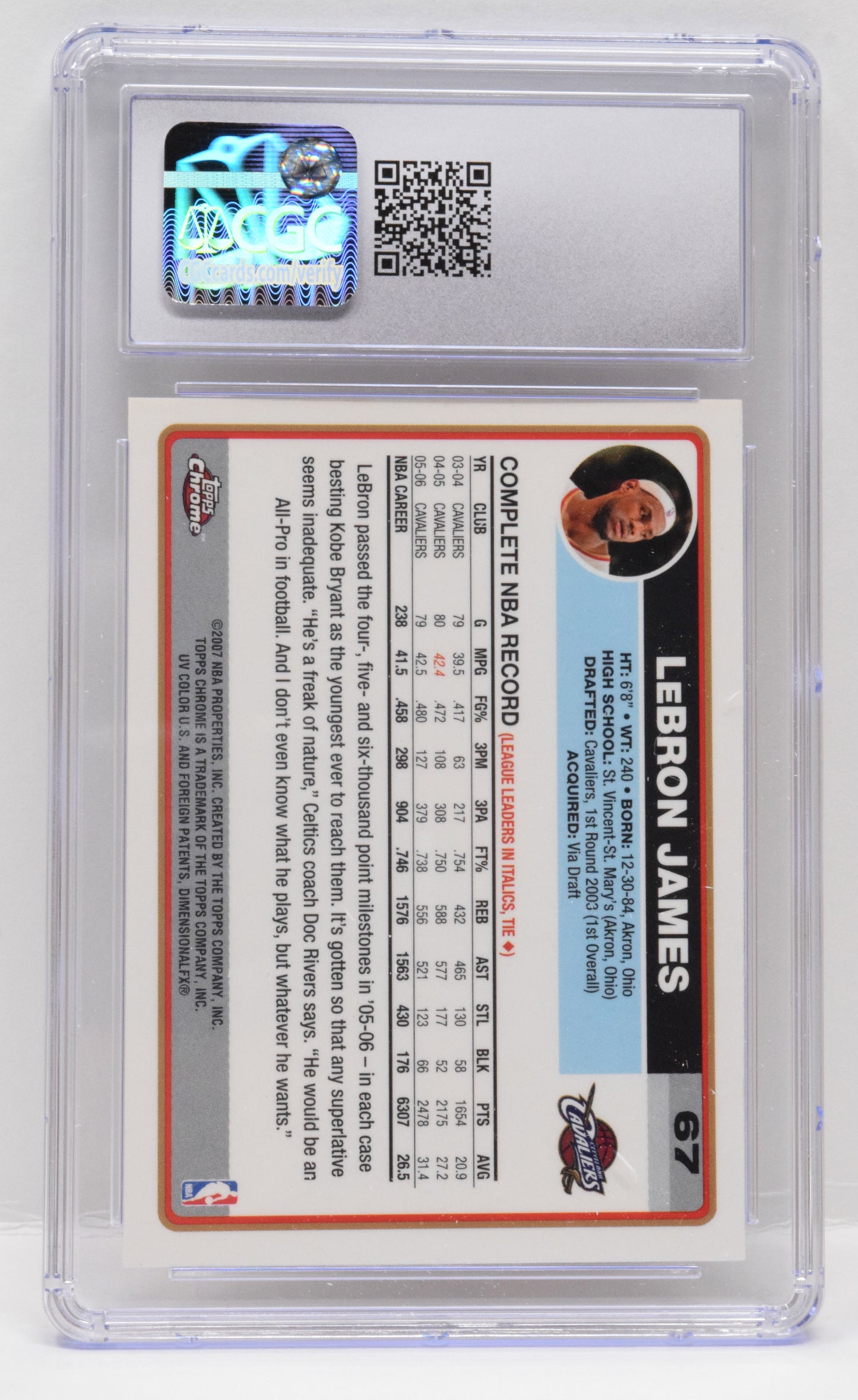 Lebron James Basketball Card Topps Chrome 2006 - 07 67 CGC 8