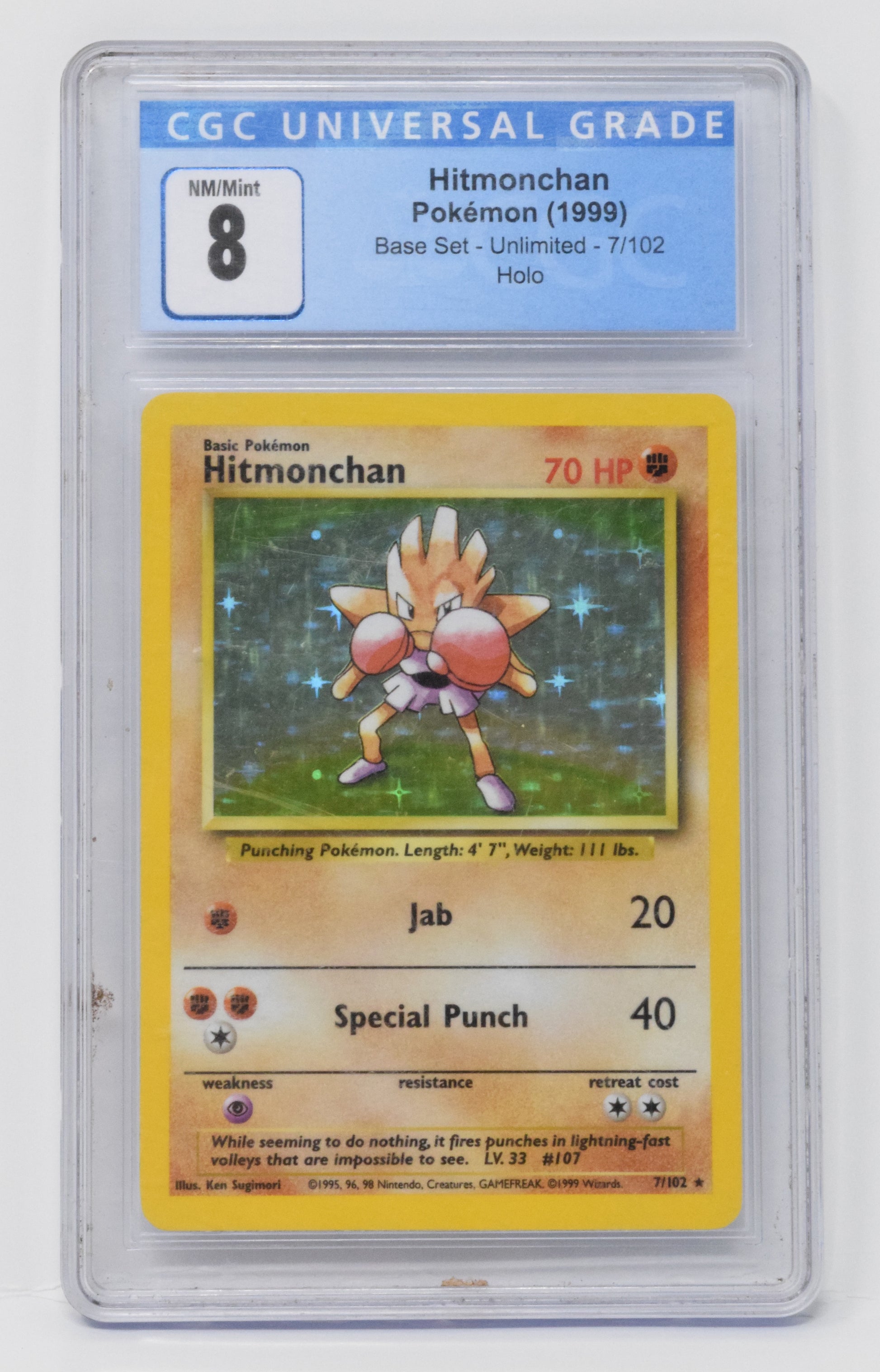 Pokemon Hitmonchan Card Base Unlimited Holo 7/102 CGC 8 - Golden Apple Comics