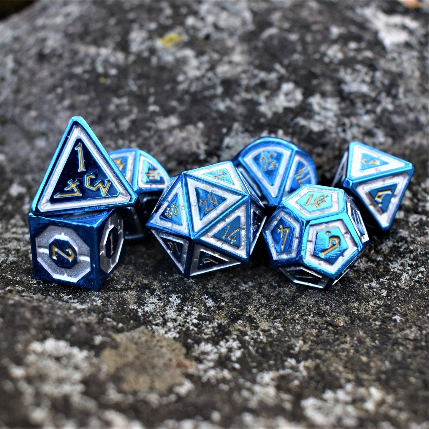 Cleric's Domain Blue And White Metal Dice Set