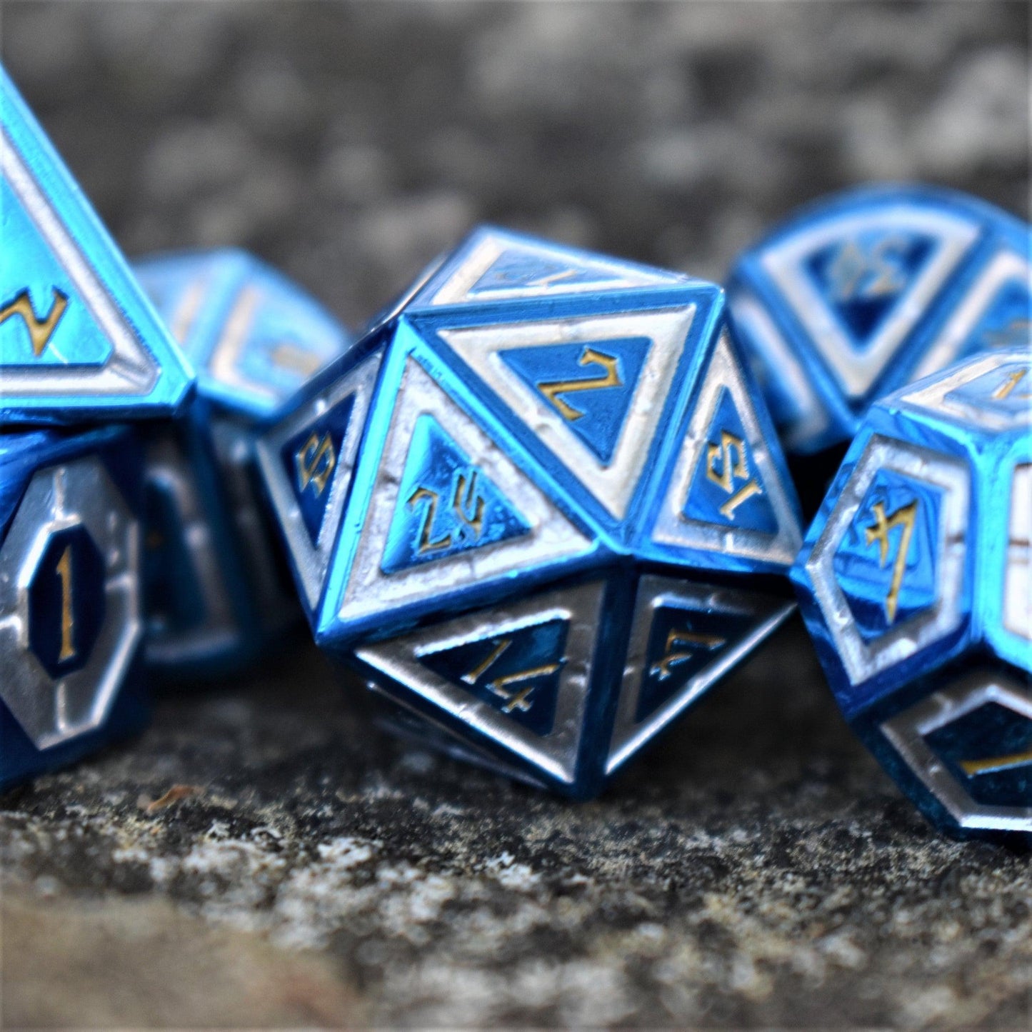 Cleric's Domain Blue And White Metal Dice Set