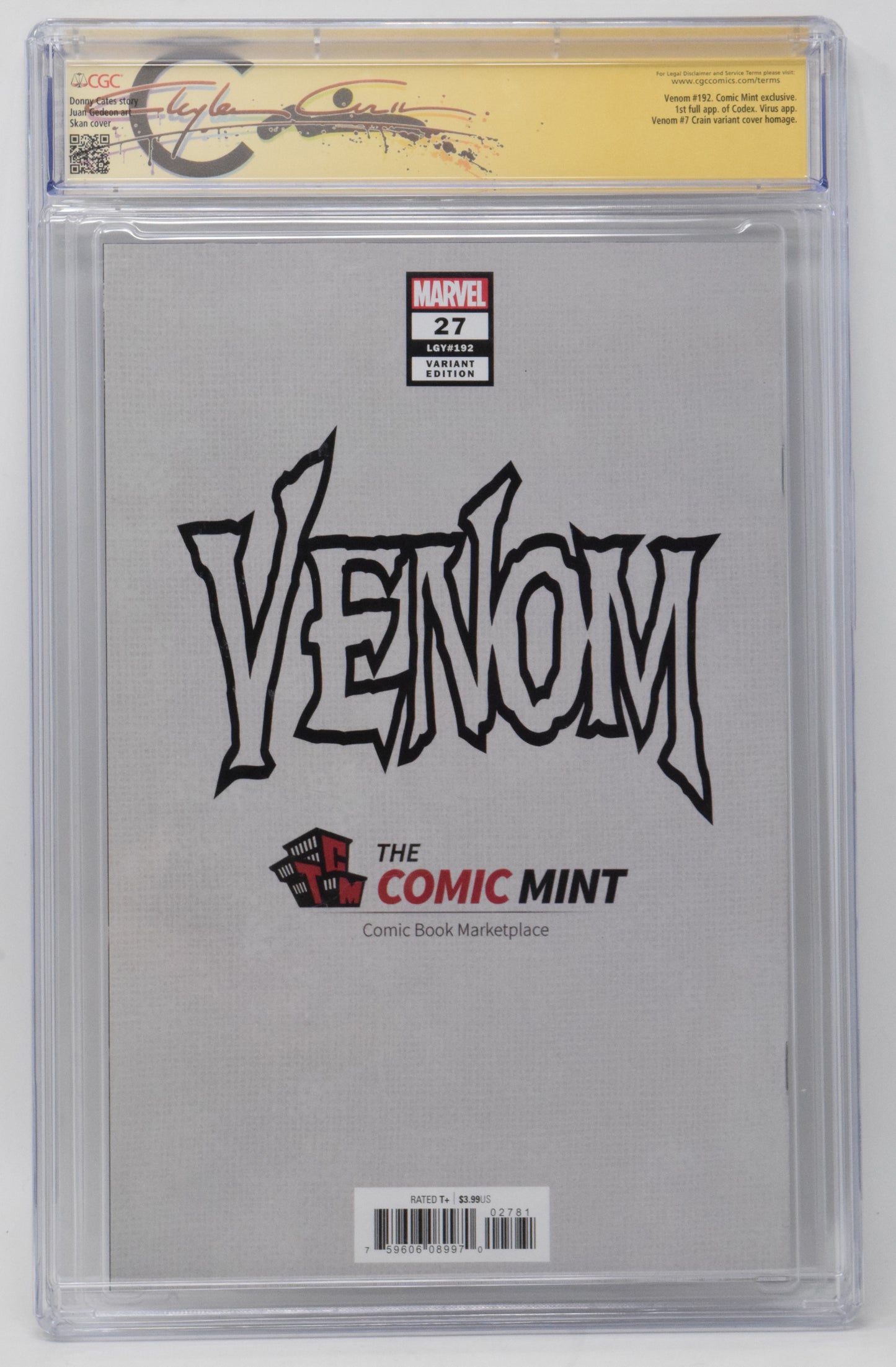 Venom 27 Marvel CGC SS 9.8 Skan Signed Clayton Crain Murder 7 Homage