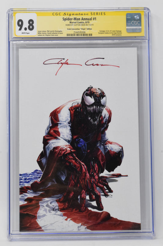 Spider-Man Annual 1 Marvel 2019 CGC SS 9.8 Clayton Crain Virgin Signed Carnage