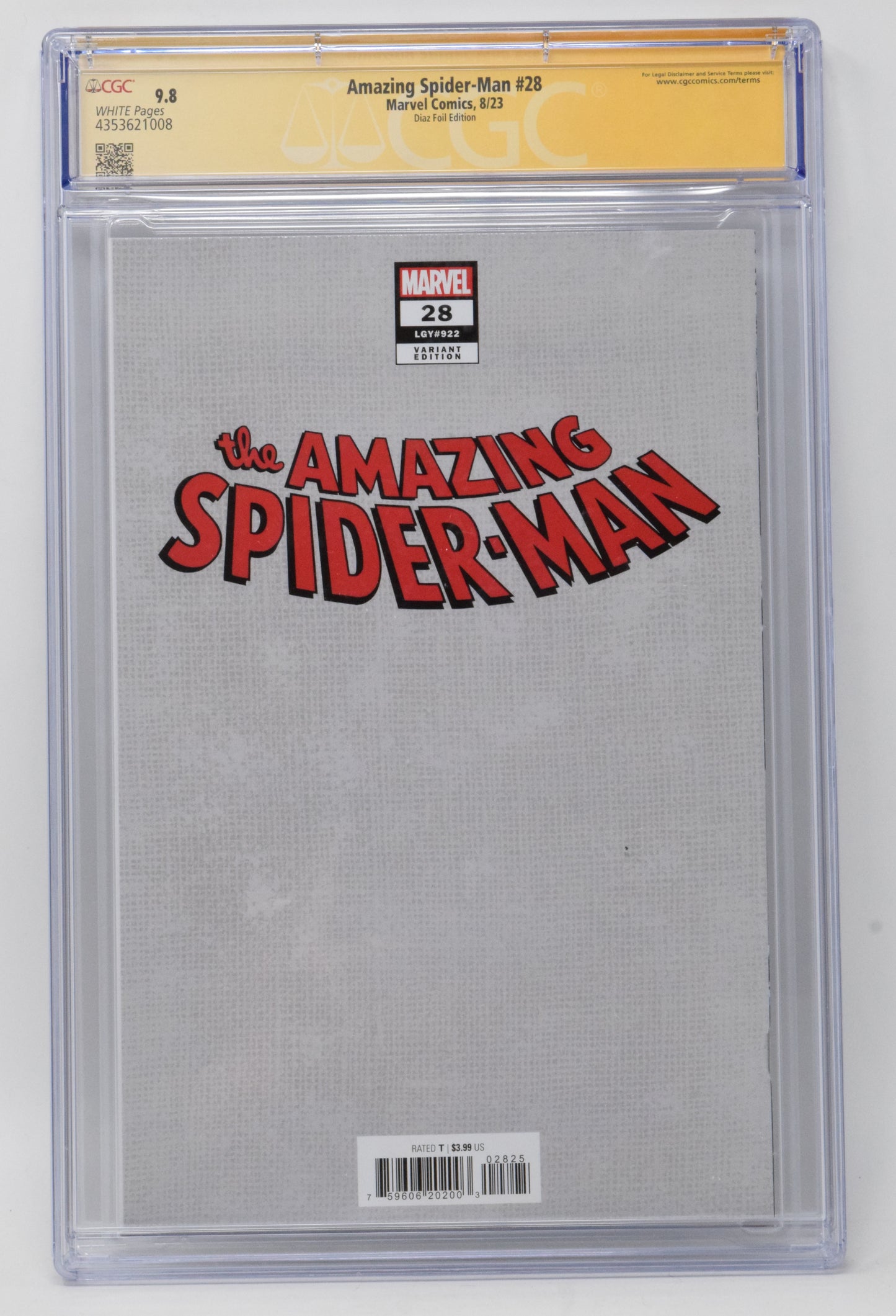 Amazing Spider-Man 28 Marvel 2023 CGC SS 9.8 Ariel Diaz Foil Virgin Signed