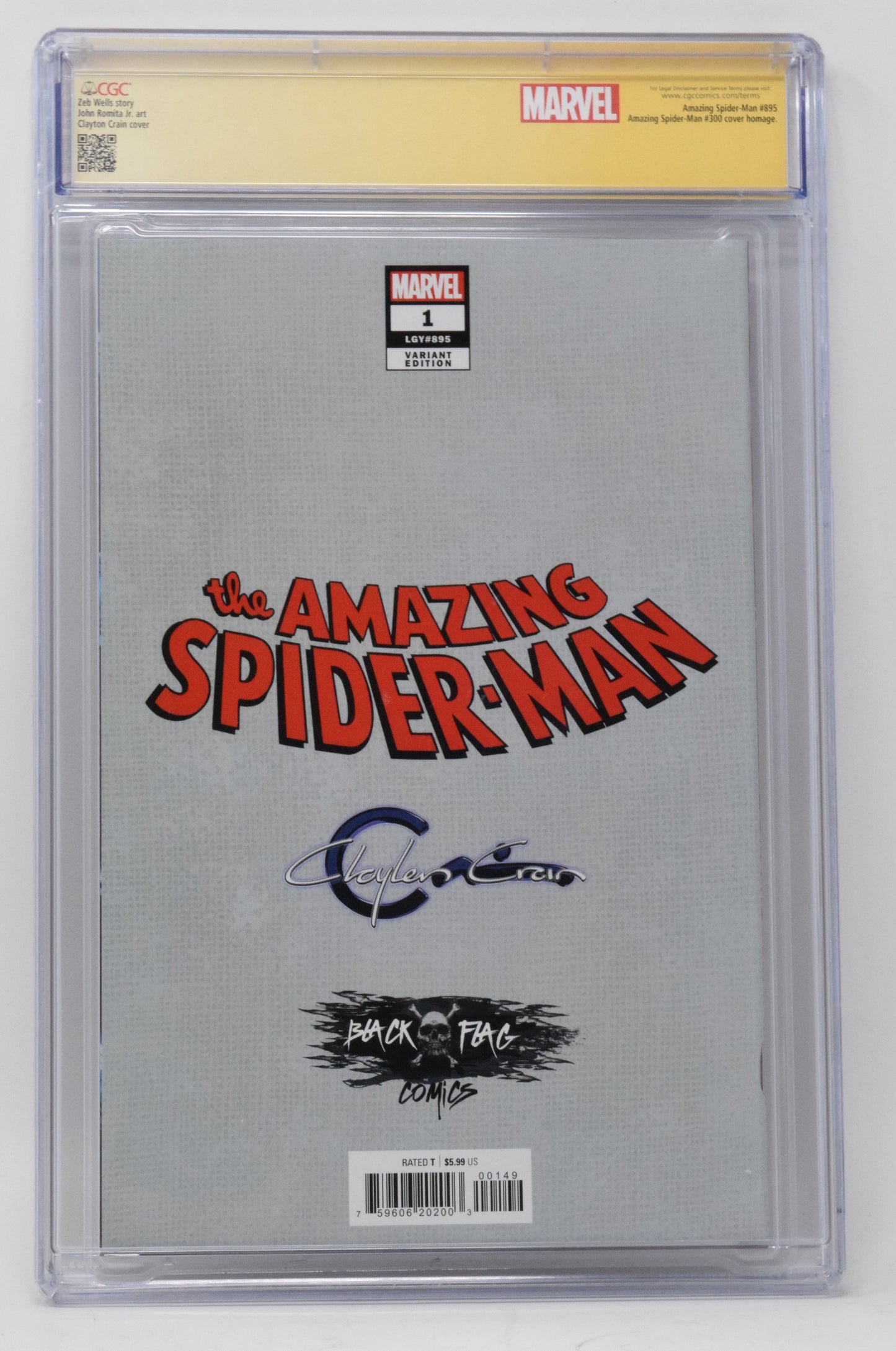 Amazing Spider-Man 1 Marvel 2022 CGC SS Clayton Crain Signed Remark 300 Virgin