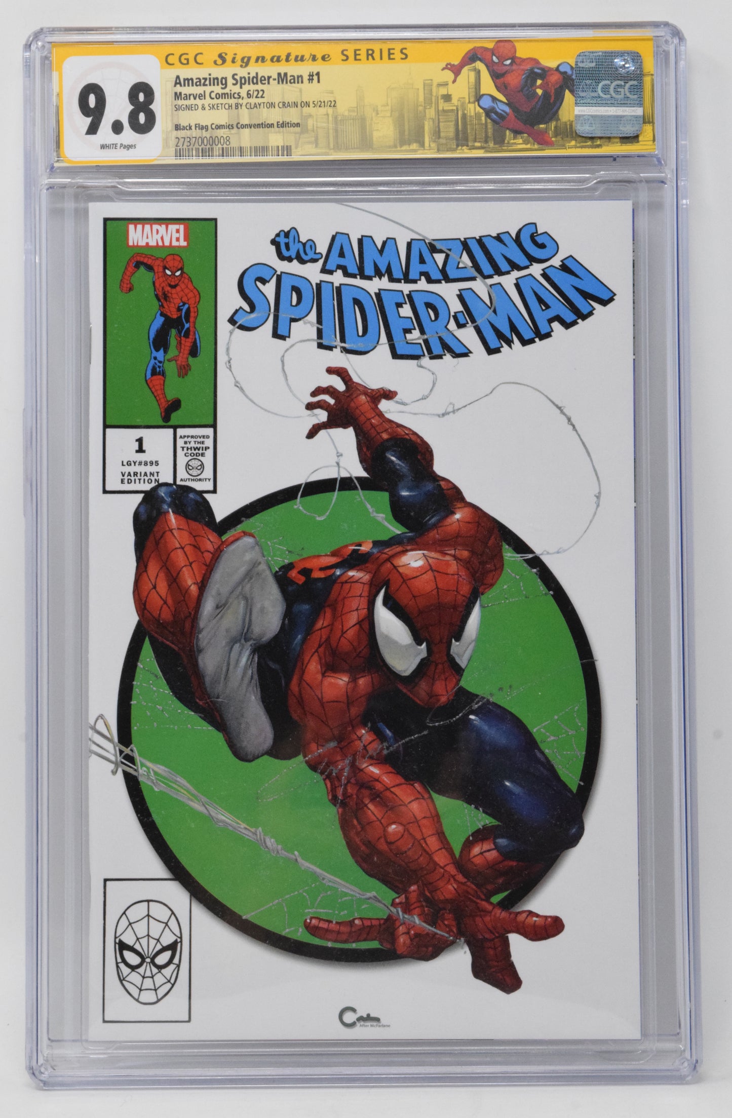 Amazing Spider-Man 1 Marvel 2022 CGC SS Clayton Crain Signed Remark 300