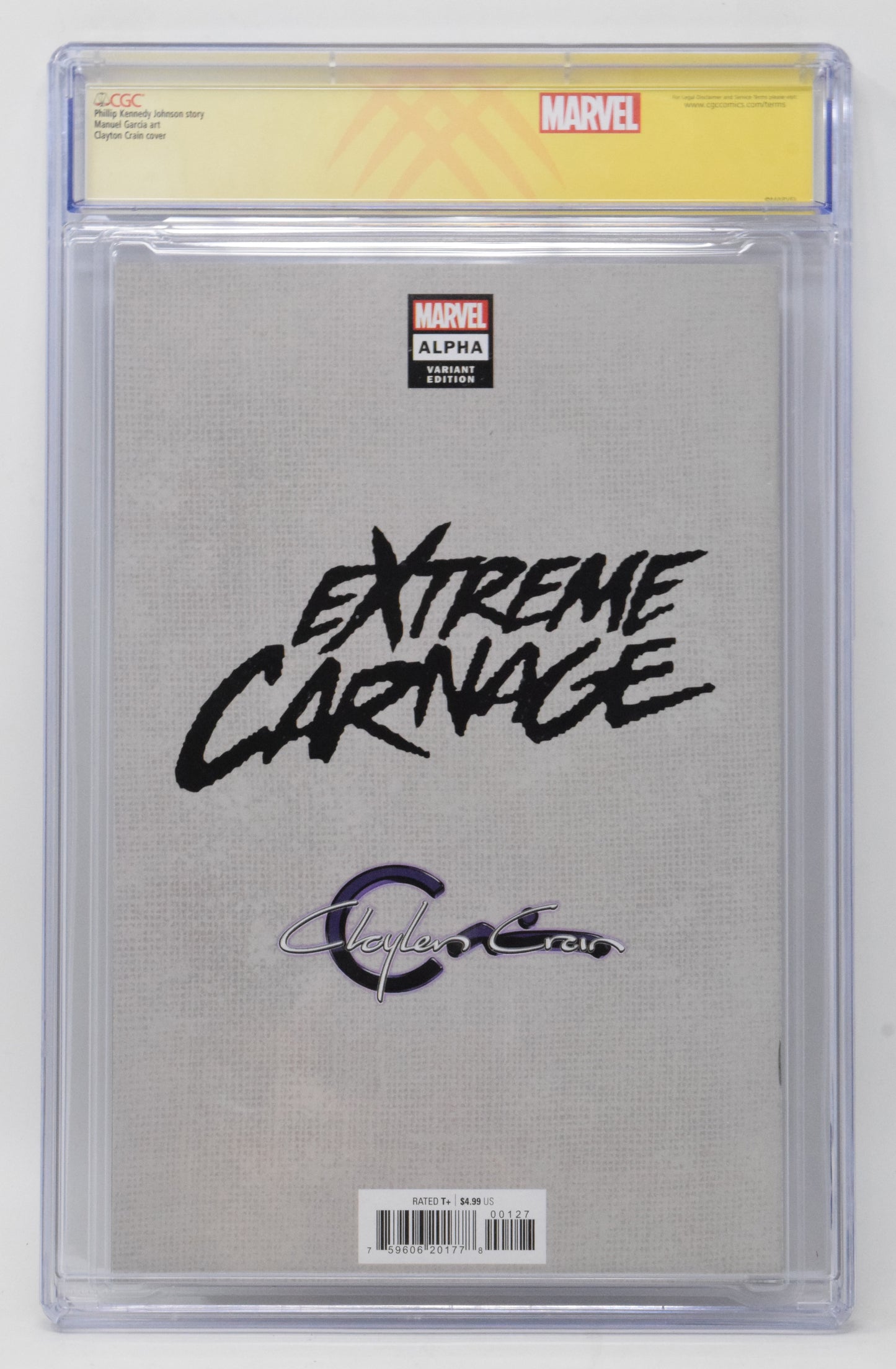 Extreme Carnage Alpha 1 2021 CGC SS 9.8 Clayton Crain Megacon Virgin Signed