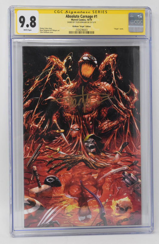 Absolute Carnage 1 Marvel 2019 CGC SS 9.8 Signed Tyler Kirkham Virgin Variant