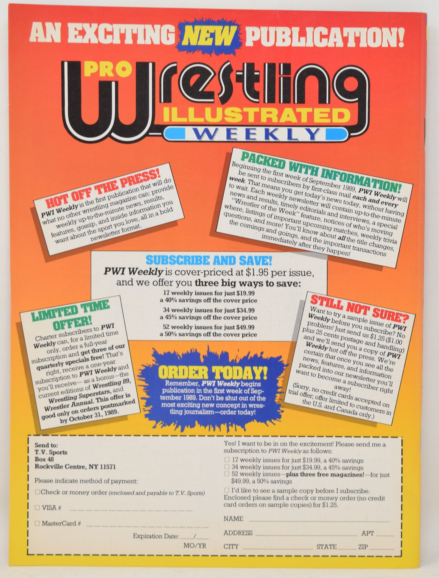 Pro Wrestling Illustrated Magazine October 1989 VF Hulk Hogan Lex Luger WWF WCW