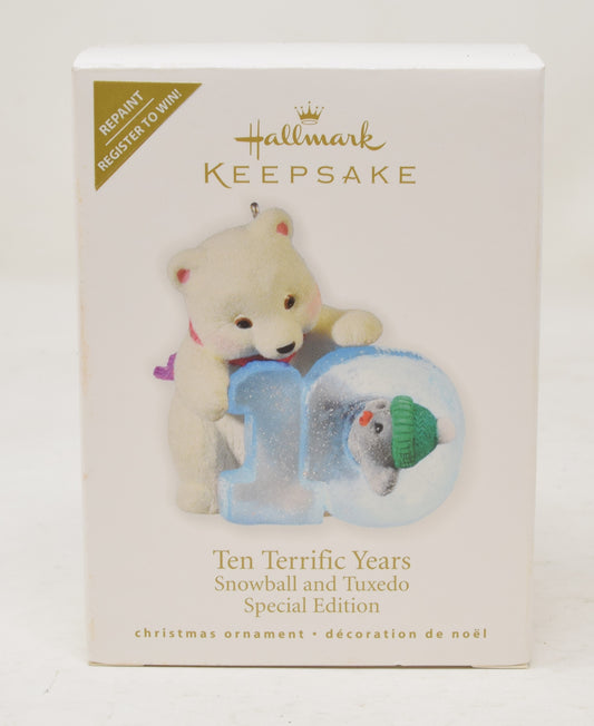 Hallmark Keepsake Ornament Ten Terrific Year Snowball Tuxedo Repaint Christmas 2010 NIB