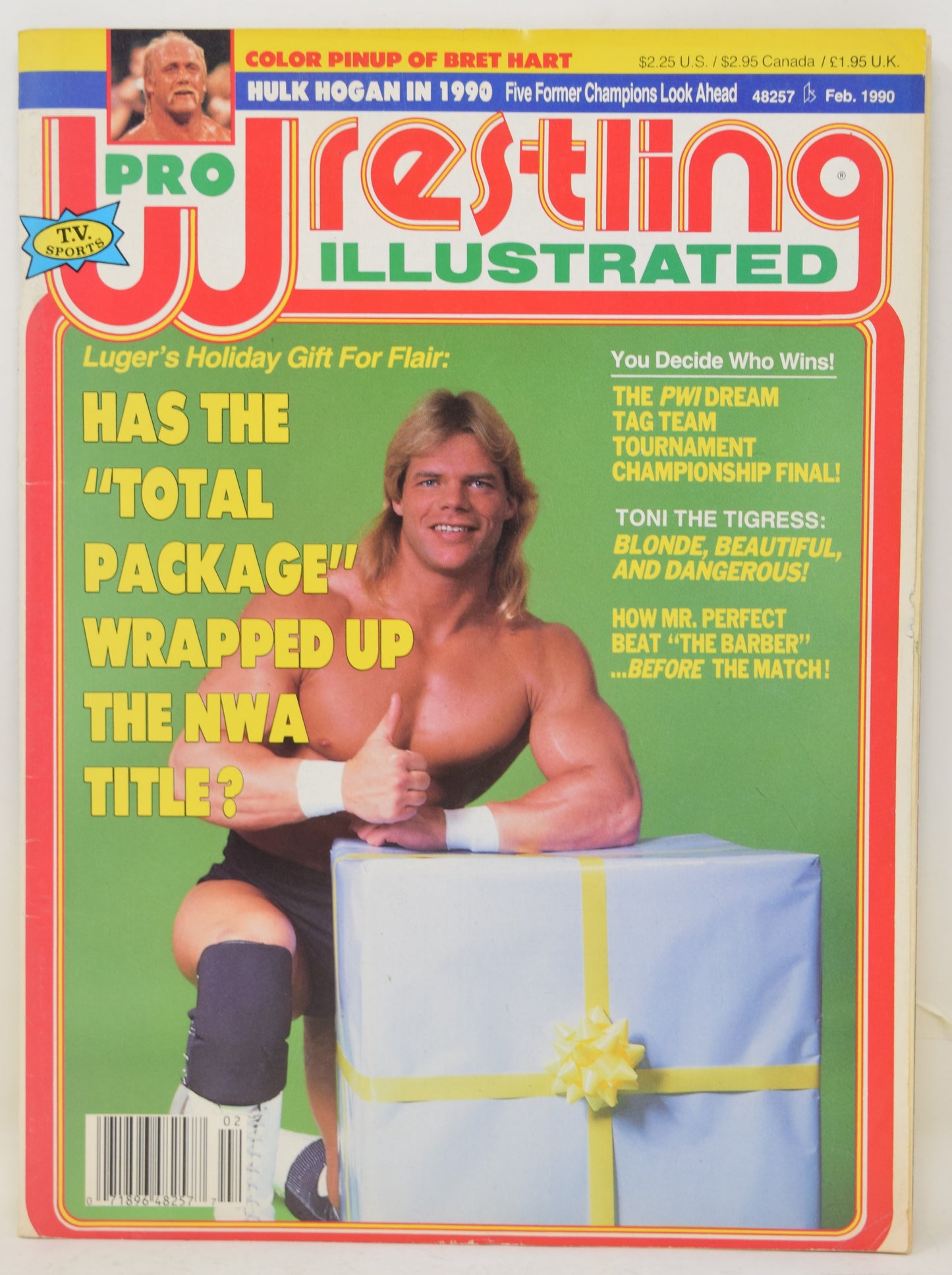 Pro Wrestling Illustrated Magazine February 1990 FN Lex Luger Bret Hart WWF WCW