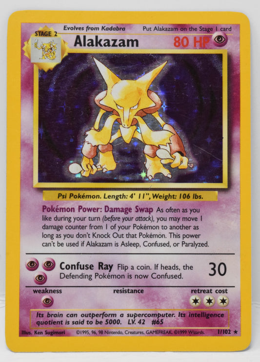 Pokemon Card Alakazam Holo Base Unlimited 1/102 MP