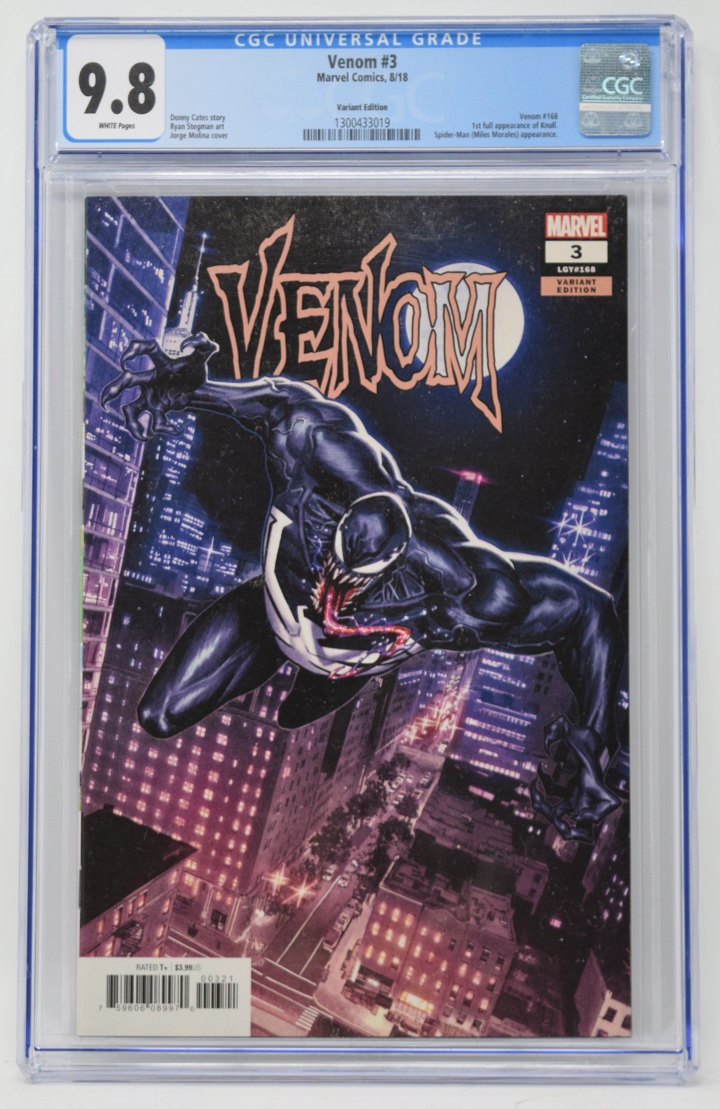 Venom 3 Marvel 2018 CGC 9.8 1:25 Jorge Molina Variant 1st Knull