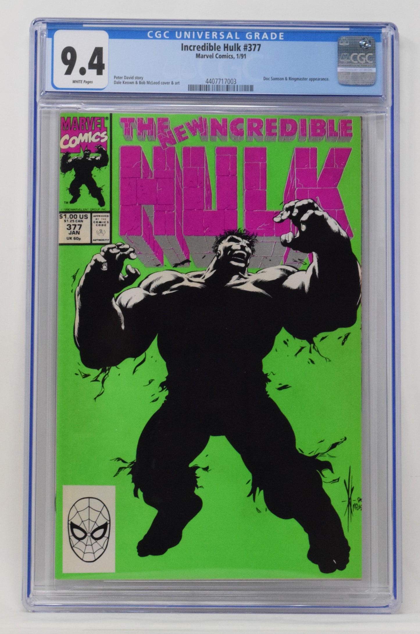 Incredible Hulk 377 Marvel 1991 CGC 9.4 Dale Keown 1st Professor