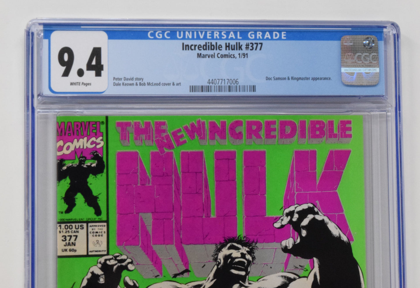 Incredible Hulk 377 Marvel 1991 CGC 9.4 Dale Keown 1st Professor