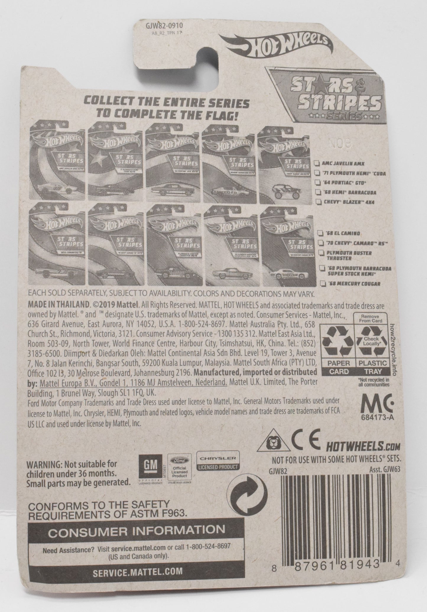 Hot Wheels 68 Hemi Barracuda 4/10 Diecast Car Stars and Stripes Series New