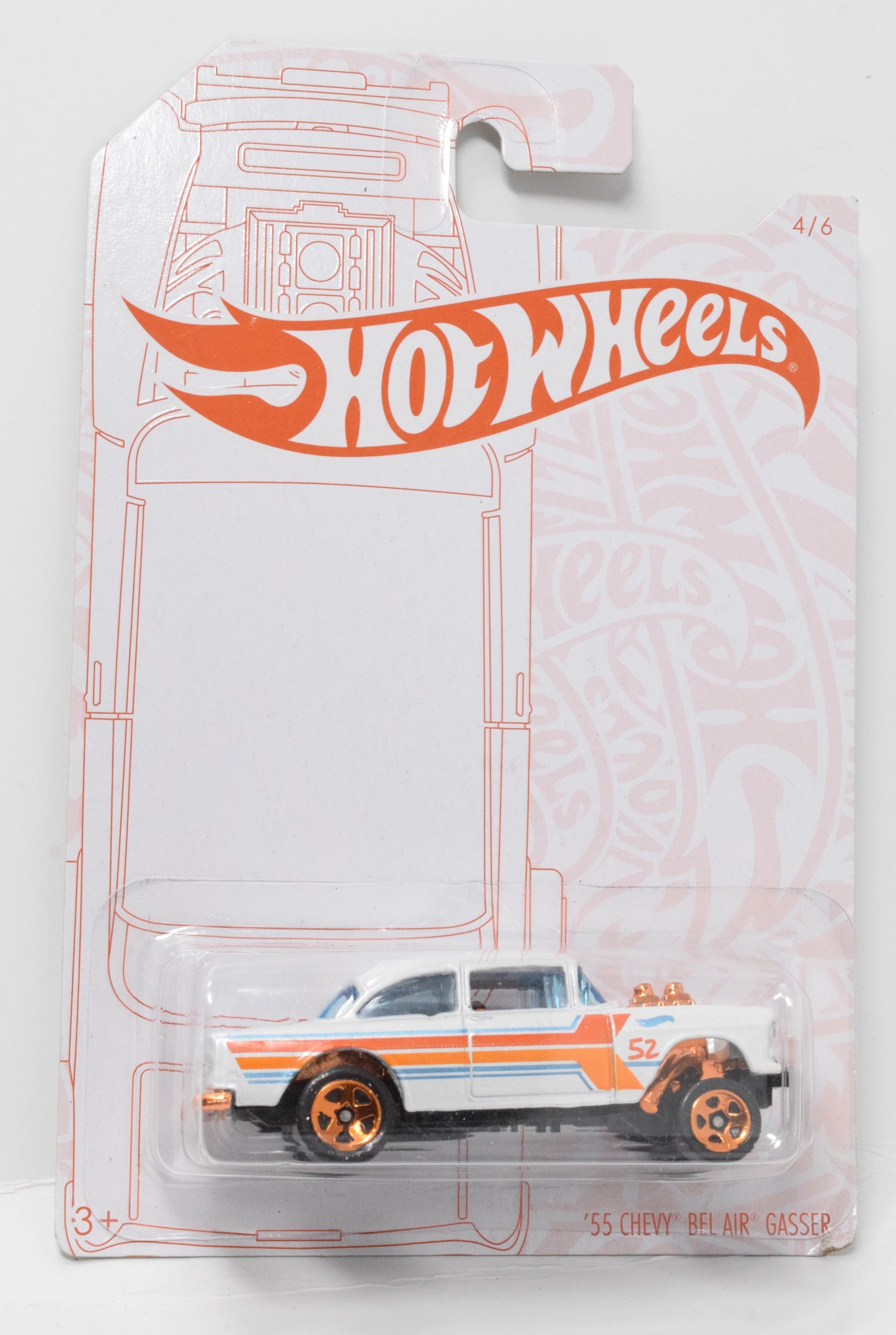 Hot Wheels 55 Chevy Bel Air Gasser Diecast Car White 4/6 New