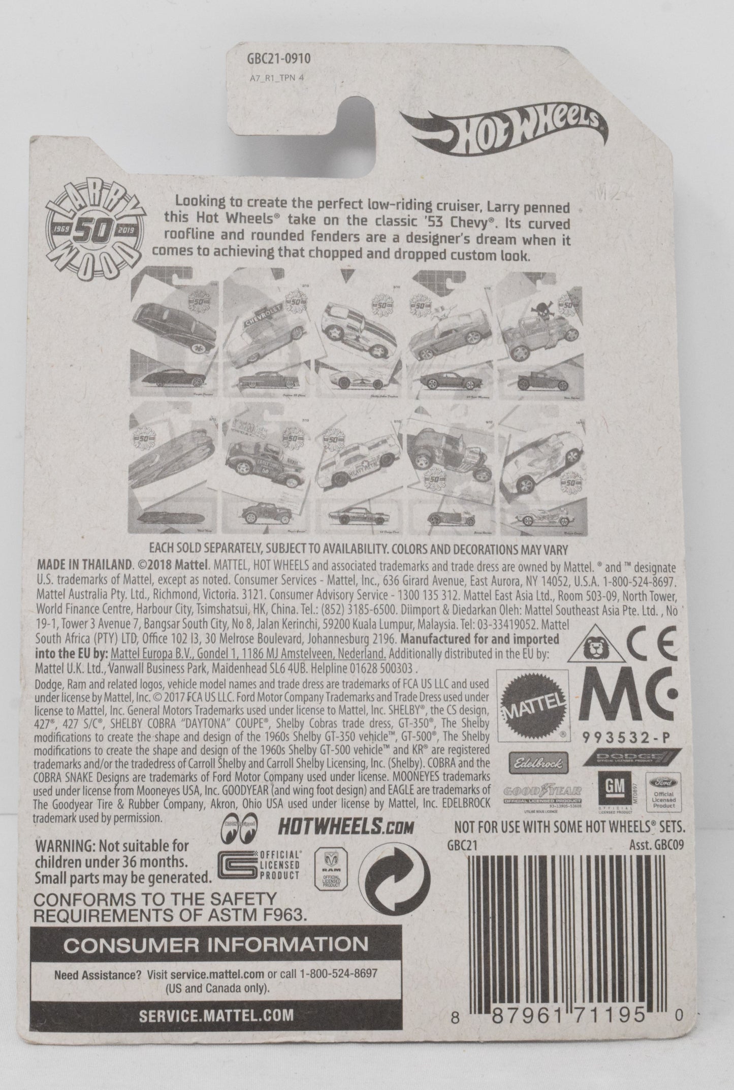 Hot Wheels Custom 53 Chevy Chevrolet Larry Wood DieCast Car Green 2/10 New