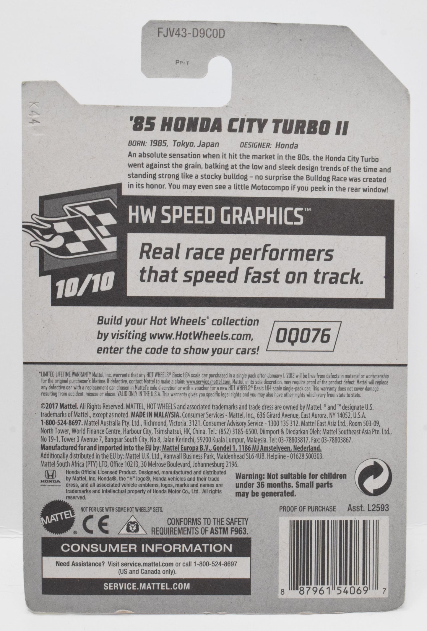 Hot Wheels 85 Honda City Turbo II HW Speed Graphics DieCast Car 10/10 68 New