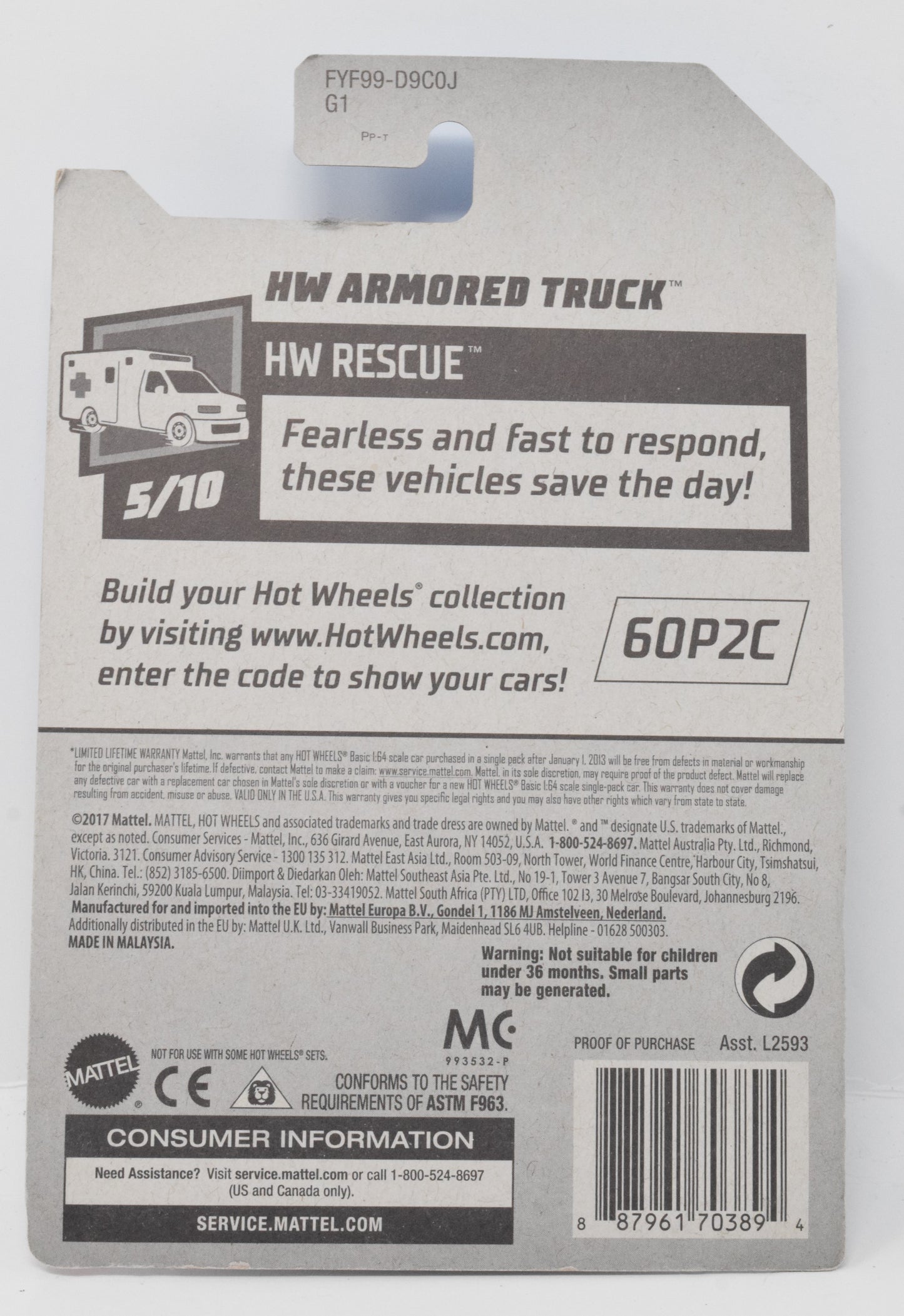 Hot Wheels  HW Armored Swat Truck Diecast Car HW Rescue 5/10 182 New