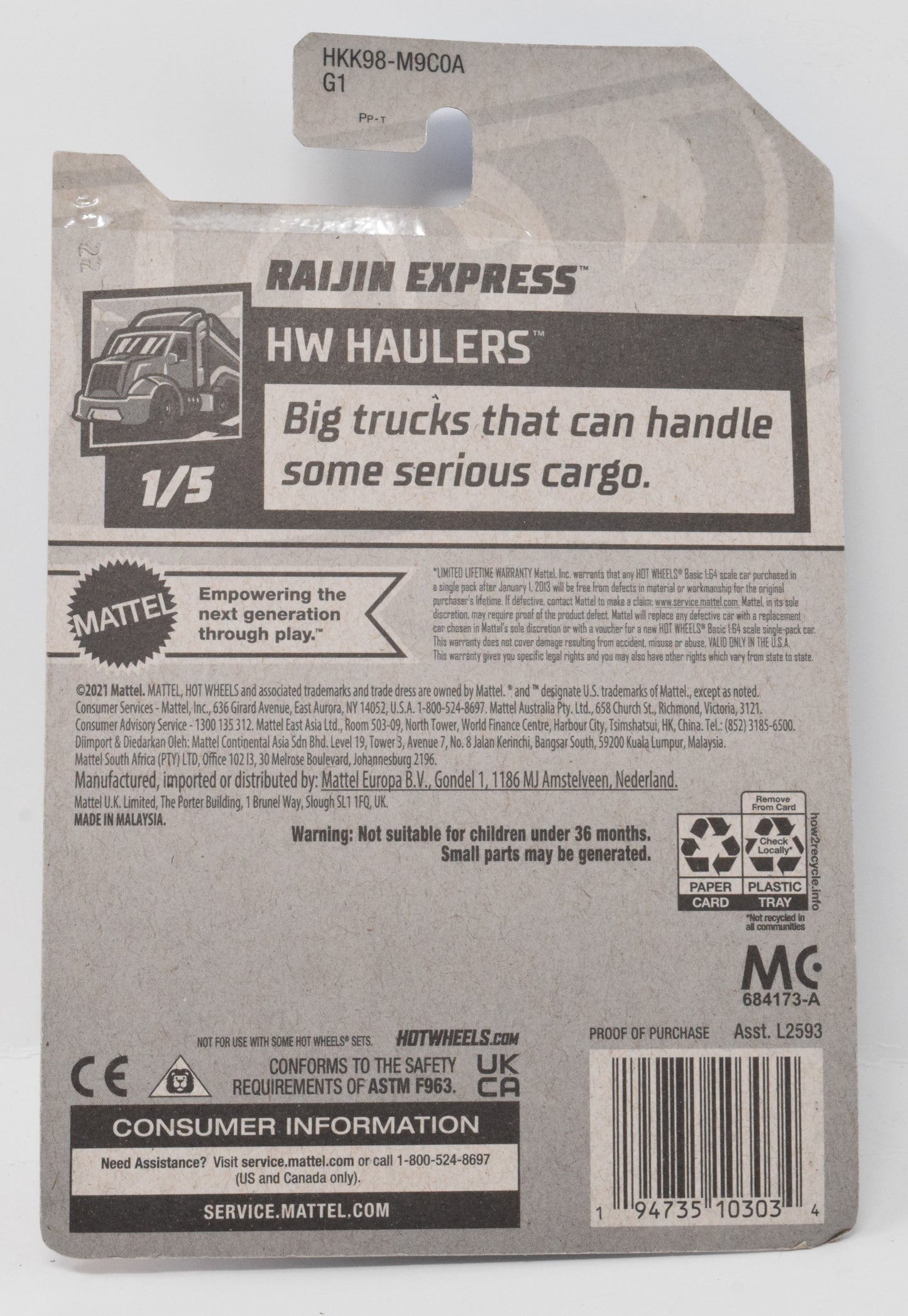 Hot Wheels Raijin Express HW Haulers DieCast Car 1/5 10 New