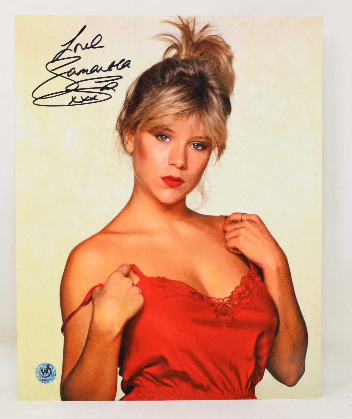 Samantha Fox in Red Langerie Signed 8 x 10 COA