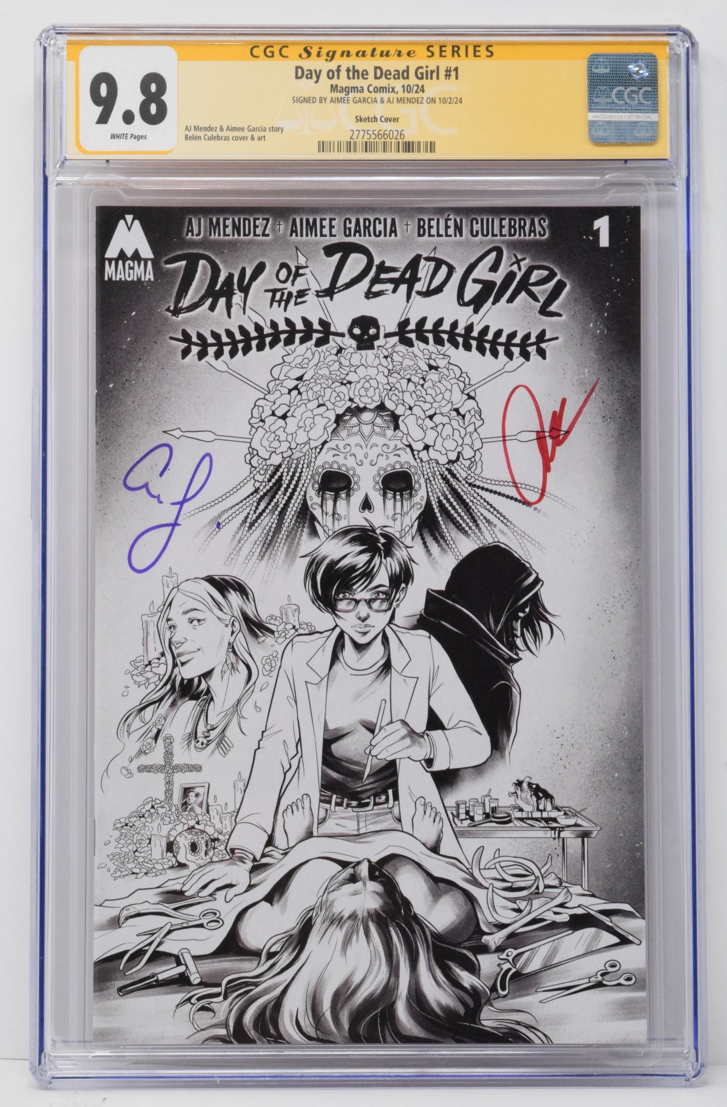 Day Of The Dead Girl #1 Belen Culebras BW  CGC SS 9.8  AJ Mendez Magma