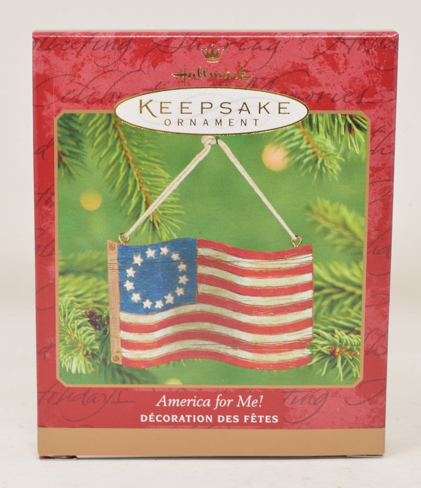 Hallmark Keepsake Ornament America For Me Flag 13 Star Christmas Tree 2001 NIB