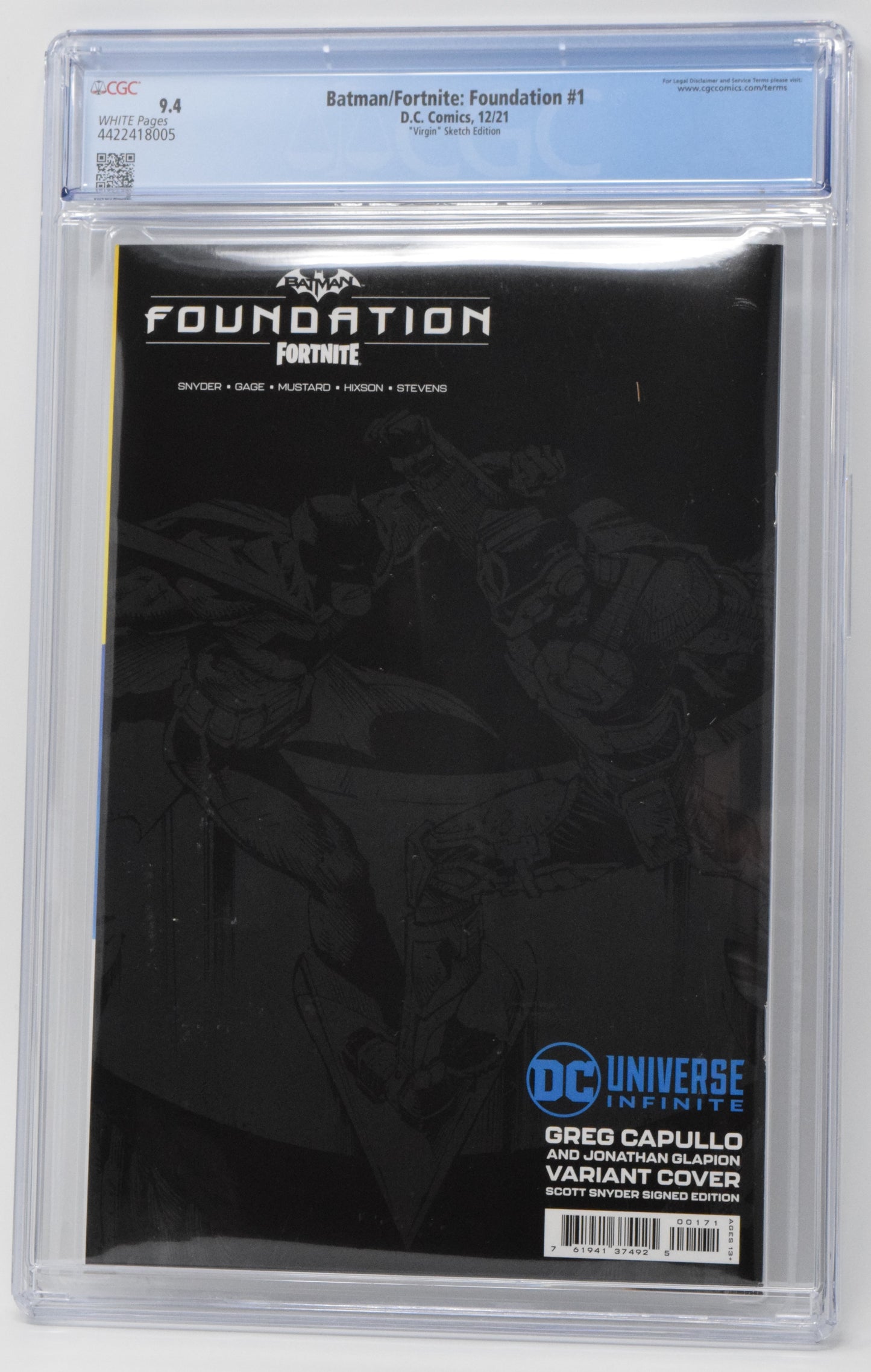 Batman Fortnite Foundation 1 DC 2021 CGC 9.6 Greg Capullo Virgin Synder Signed