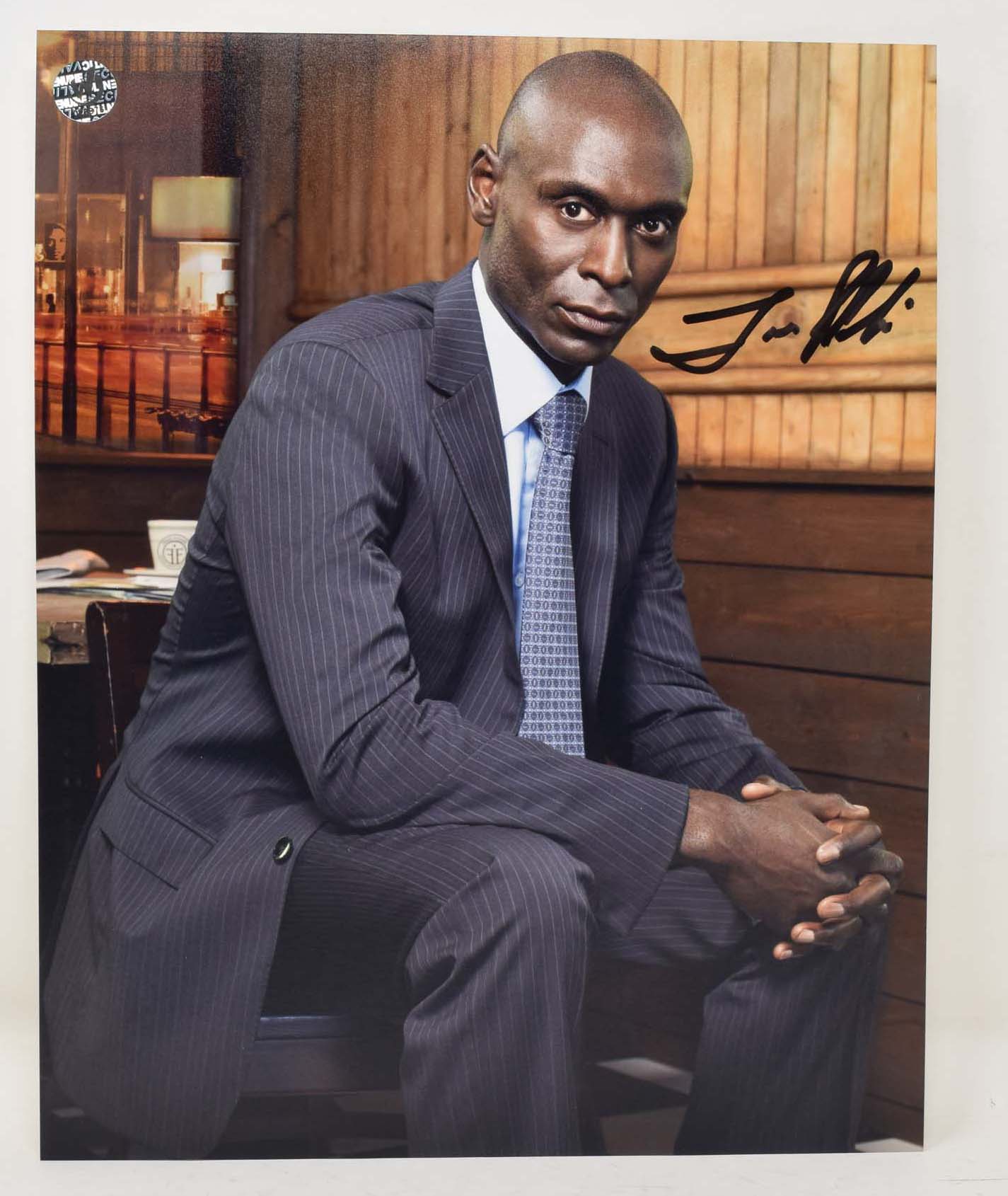 Lance Reddick in Striped Suit John Wick Singed Photo 8 x 10 COA