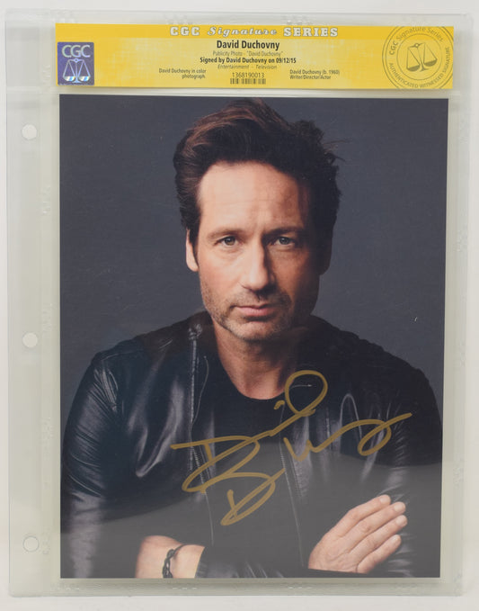 David Duchovny Fox Mulder X-Files Bust Leather Jacket Signed 8 x 10 Photo CGC SS