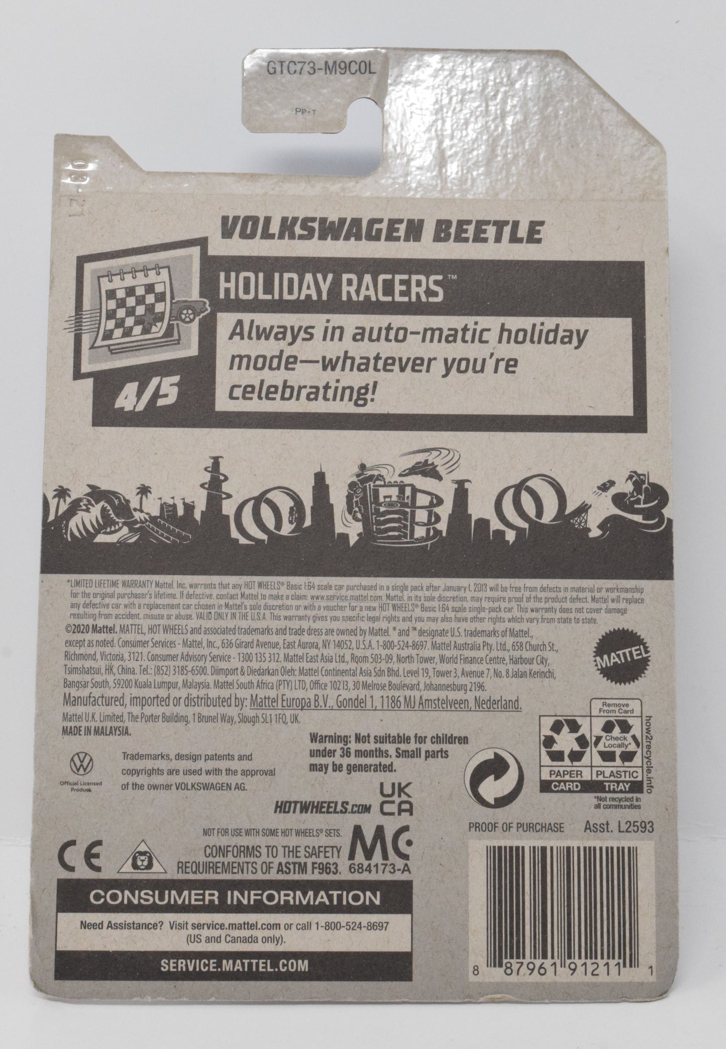 Hot Wheels Volkswagen Beetle Holiday Racers Valentines Day 4/5 96 DieCast Car New