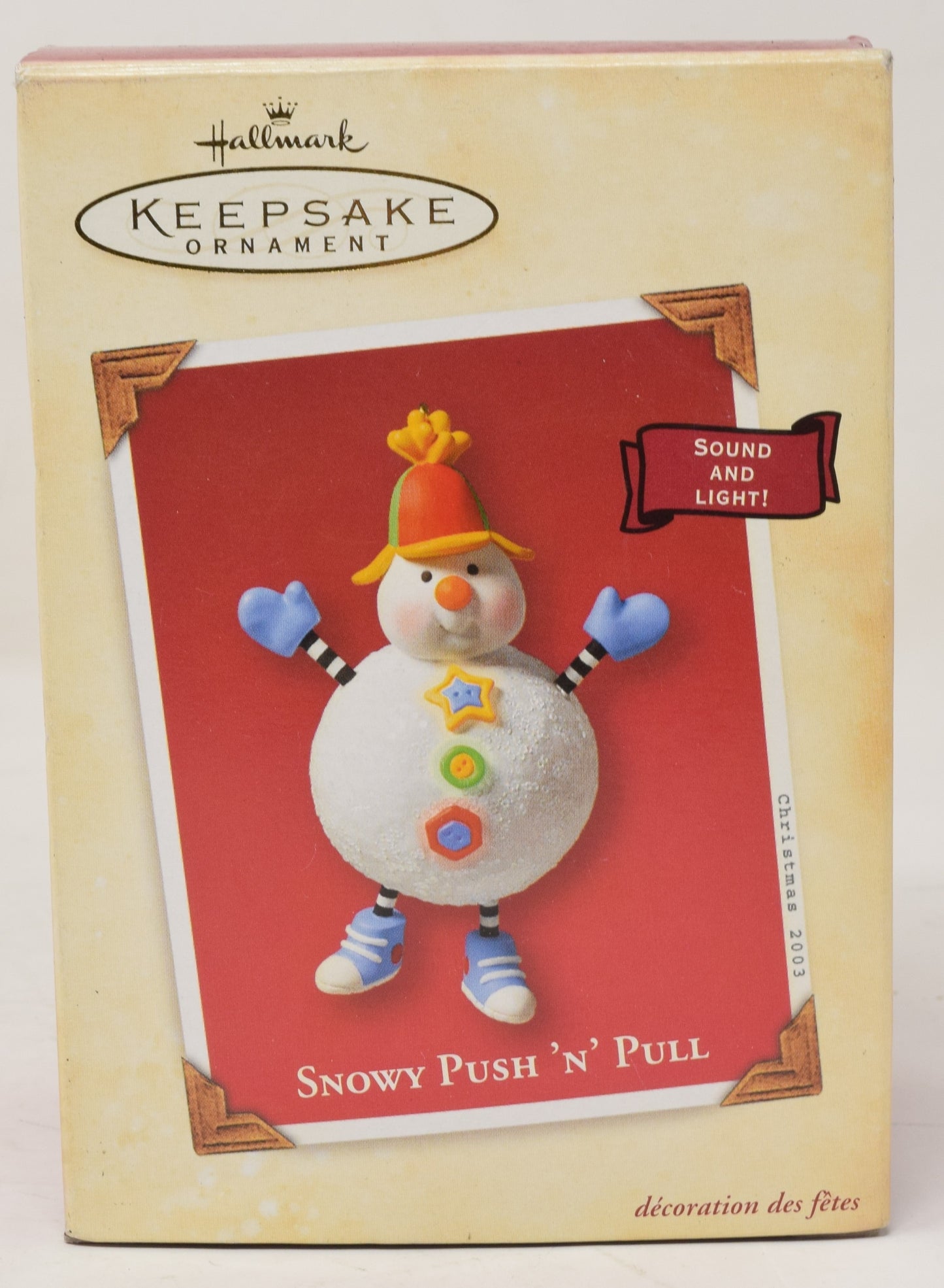 Hallmark Keepsake Ornament Snowy Push N Pull Snowman Christmas Tree 2003 NIB