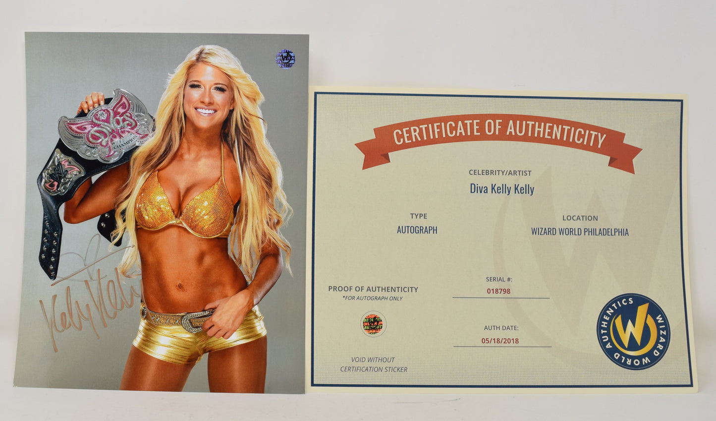 Diva Kelly Wrestler WWE Championship Belt Bikini Signed Autograph 8 x 10 Photo COA