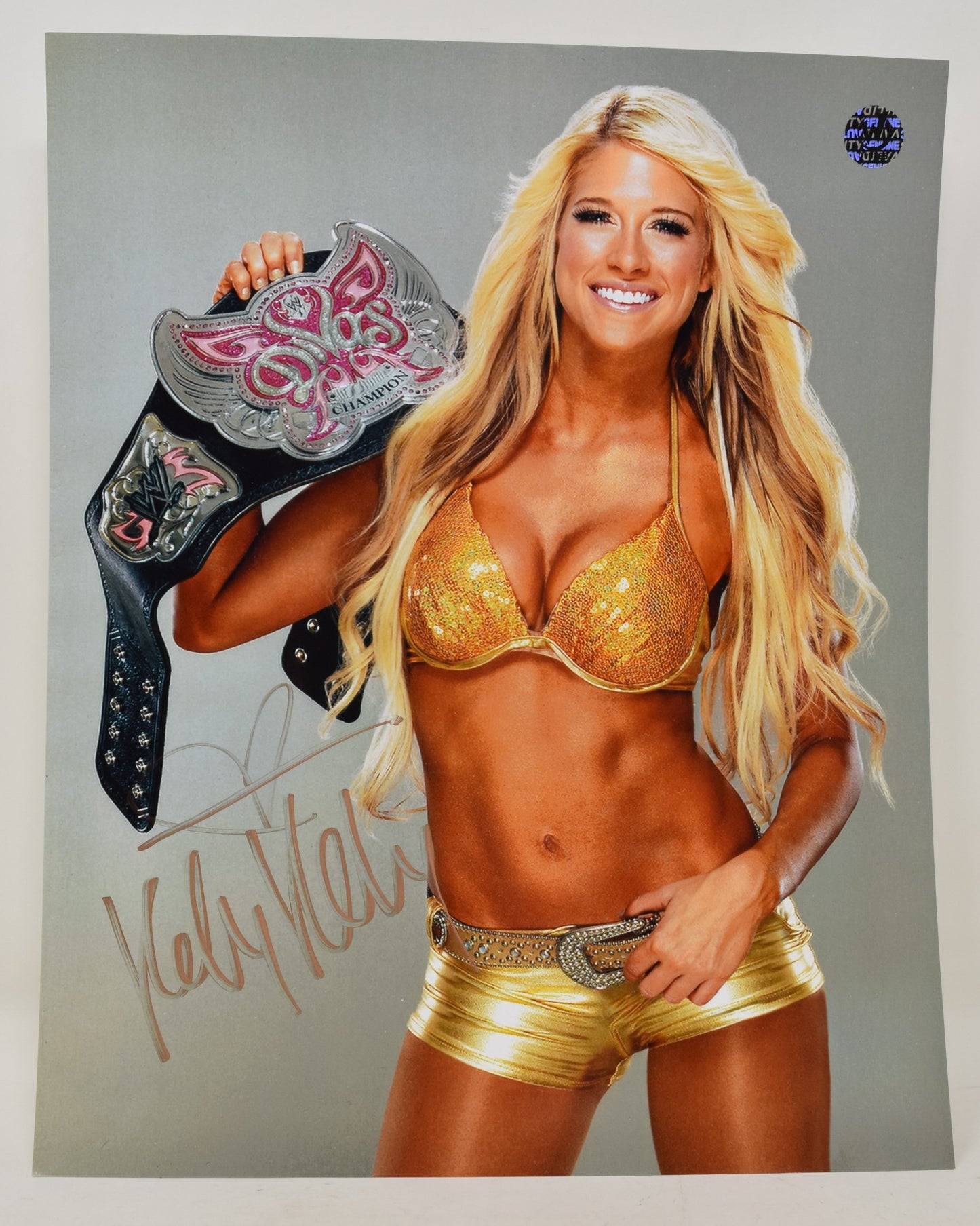 Diva Kelly Wrestler WWE Championship Belt Bikini Signed Autograph 8 x 10 Photo COA