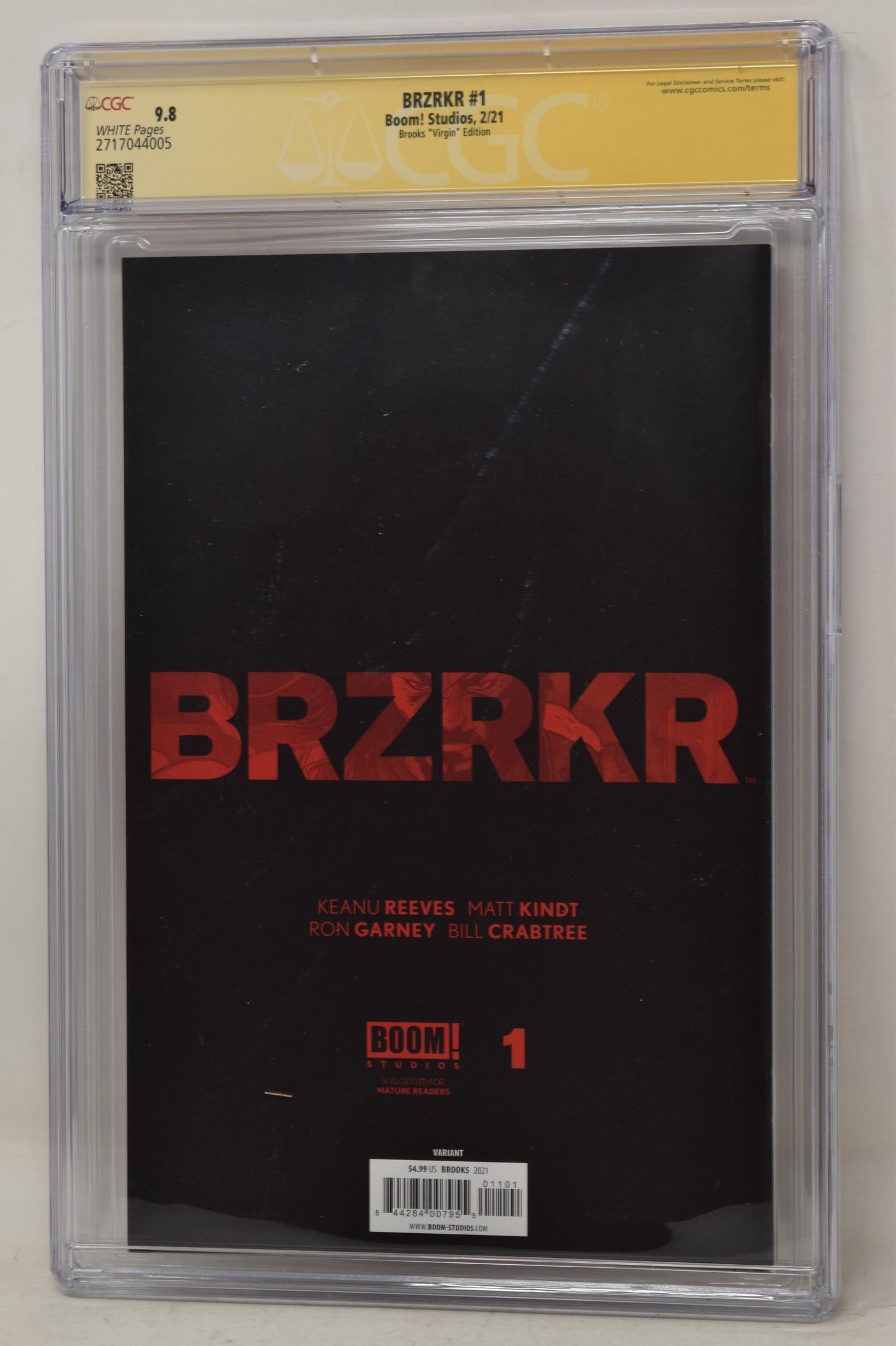 BRZRKR 1 B Mark Brooks Virgin 2021 CGC SS 9.8 Signed Keanu Reeves